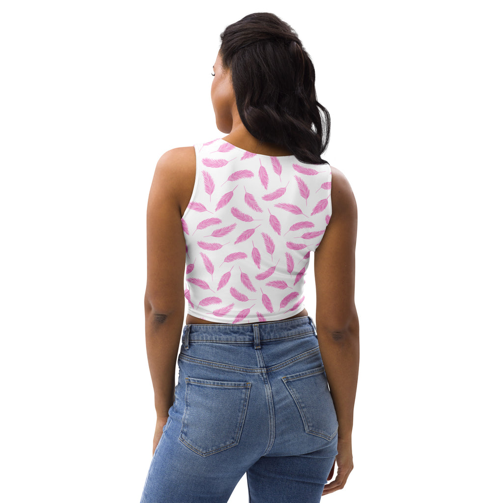 Women's Pink Flamingo Feather Buttery Soft Crop Top- Quick-Drying UPF 50+ Stretch Top