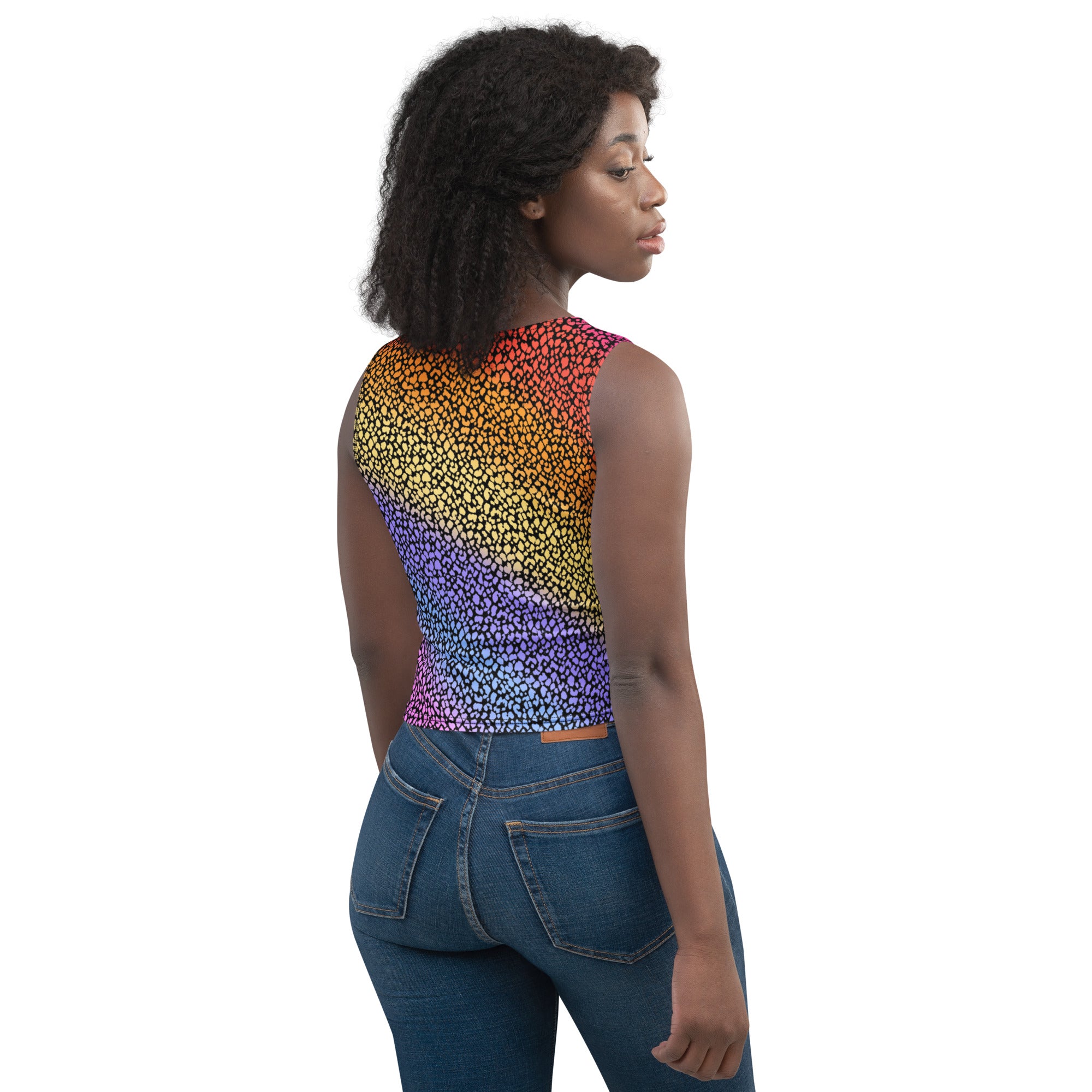 Women's Rainbow Animal Print Buttery Soft Crop Top- Quick-Drying UPF 50+ Stretch Top