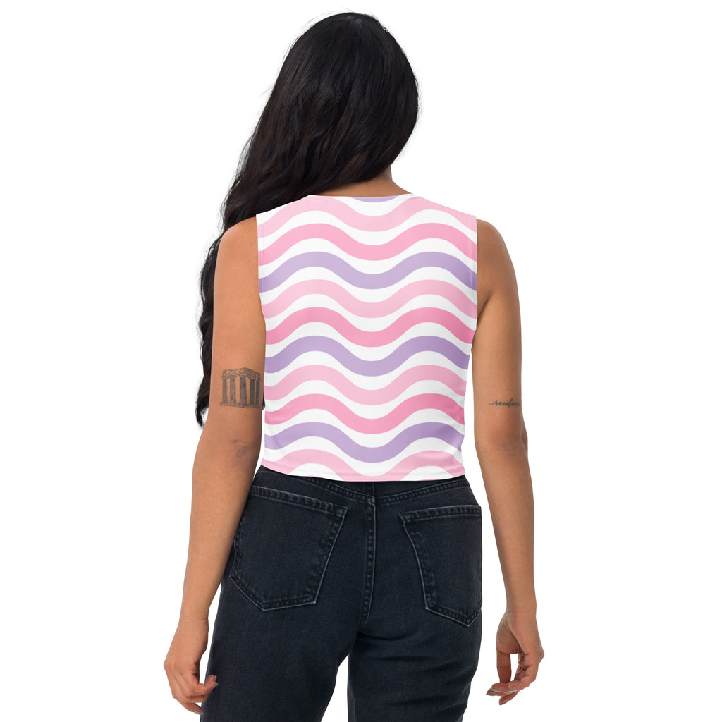 Women's Pink Wavy Stripe Buttery Soft Crop Top- Quick-Drying UPF 50+ Stretch Top