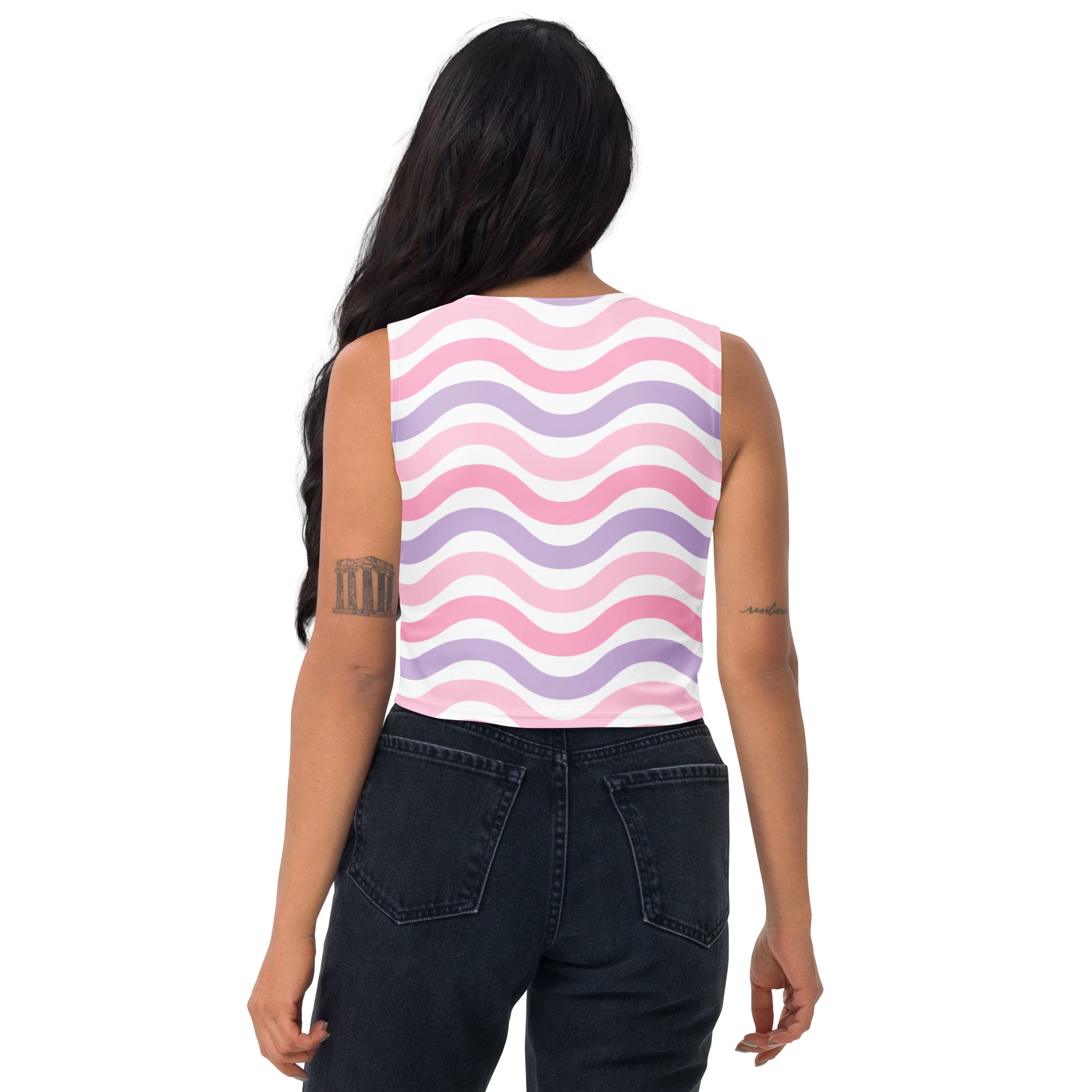 Women's Pink Wavy Stripe Buttery Soft Crop Top- Quick-Drying UPF 50+ Stretch Top