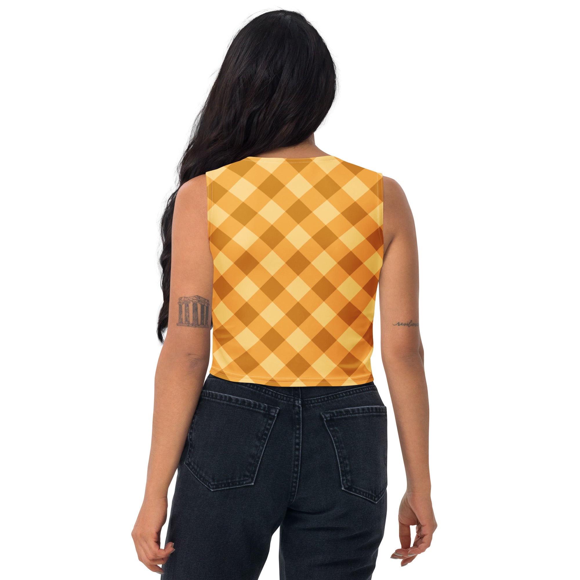 Women's Golden Plaid Buttery Soft Crop Top- Quick-Drying UPF 50+ Stretch Top
