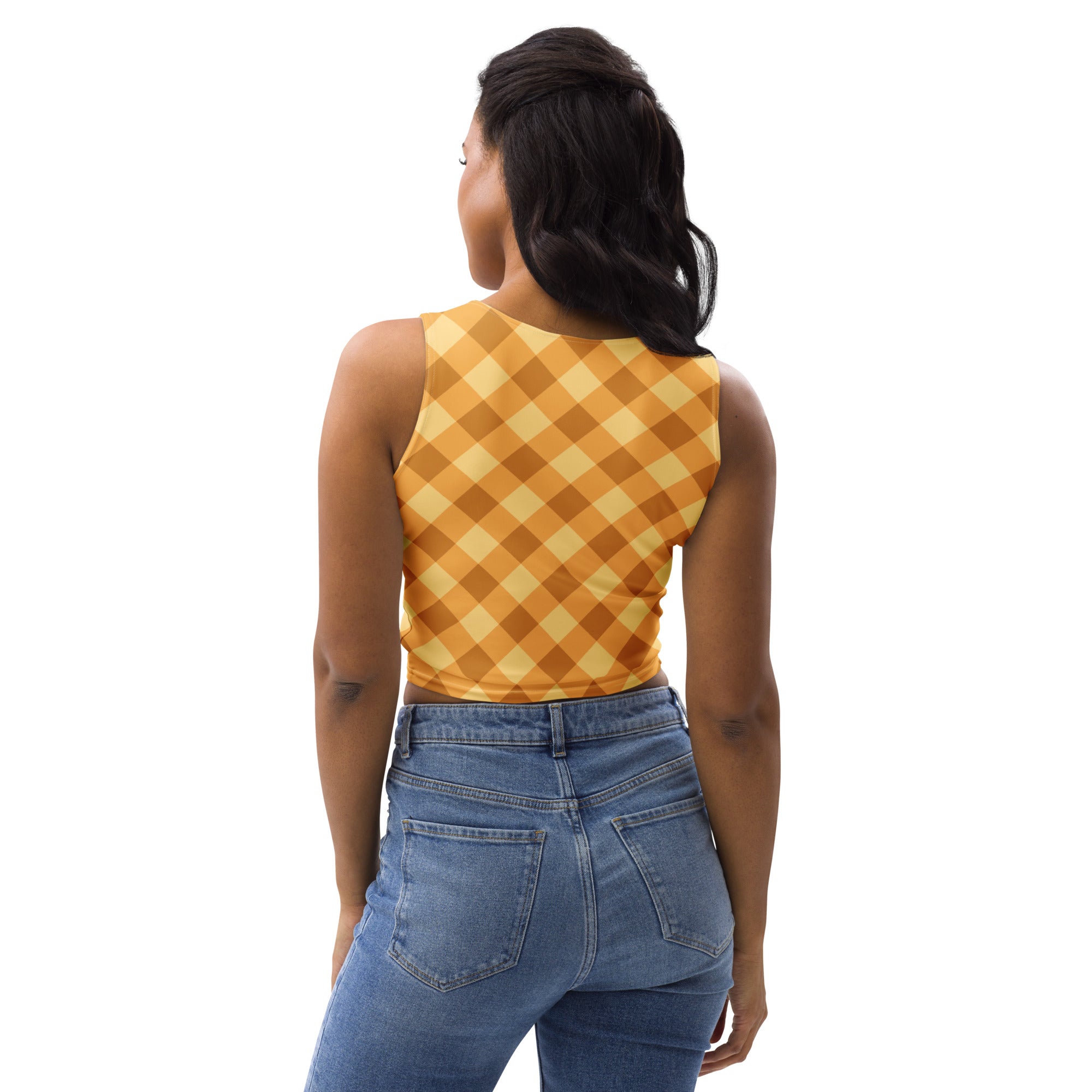 Women's Golden Plaid Buttery Soft Crop Top- Quick-Drying UPF 50+ Stretch Top