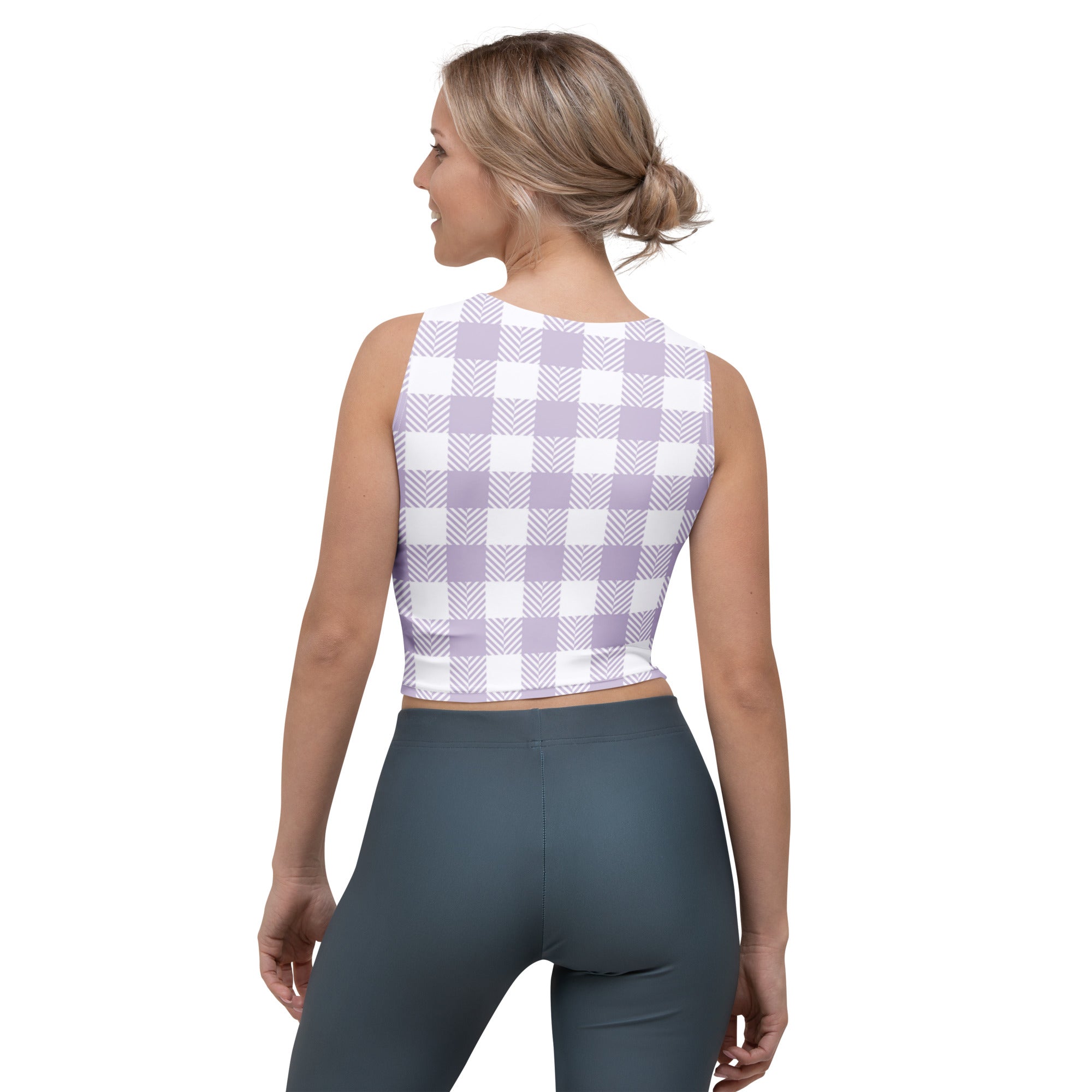Women's Purple Plaid Buttery Soft Crop Top- Quick-Drying UPF 50+ Stretch Top
