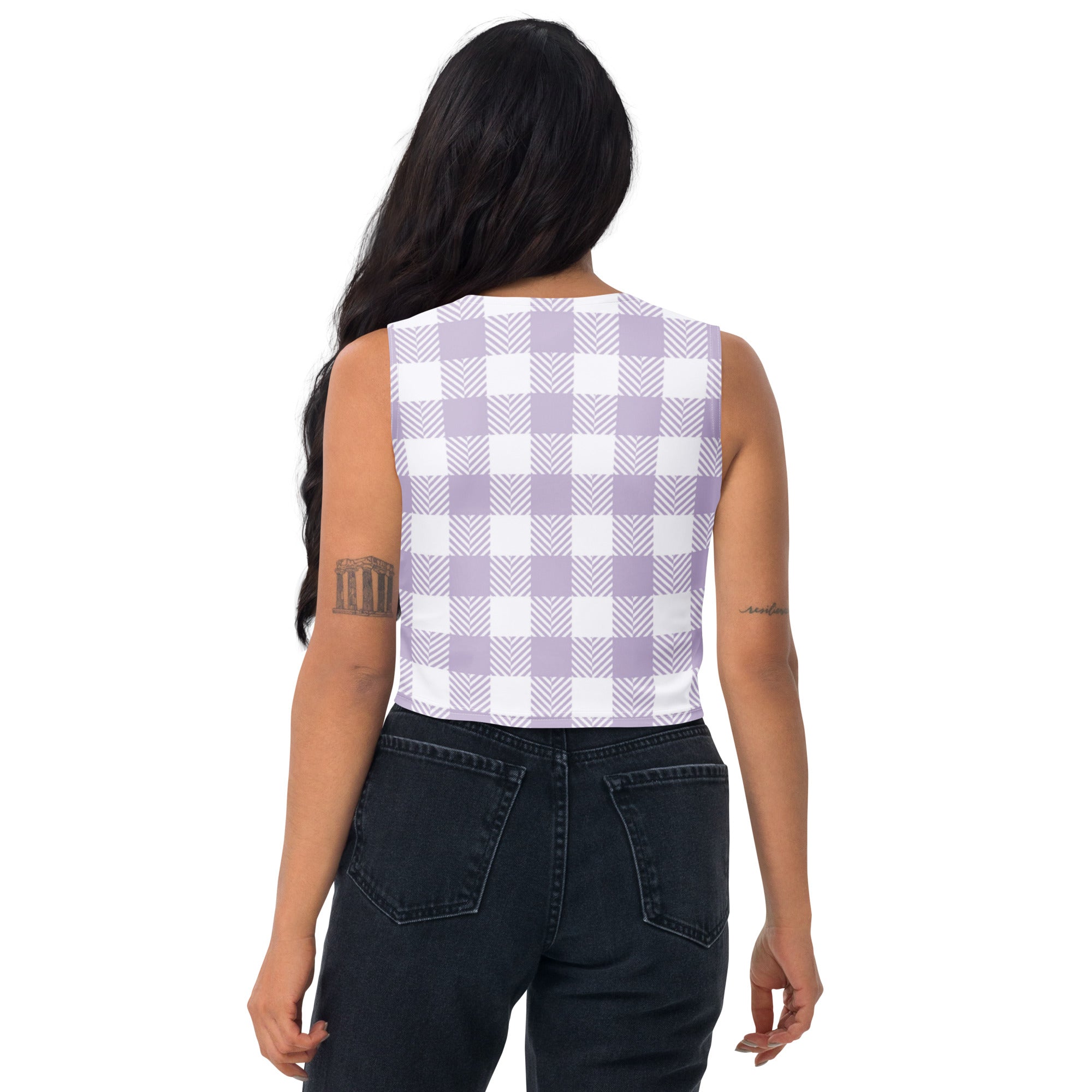 Women's Purple Plaid Buttery Soft Crop Top- Quick-Drying UPF 50+ Stretch Top