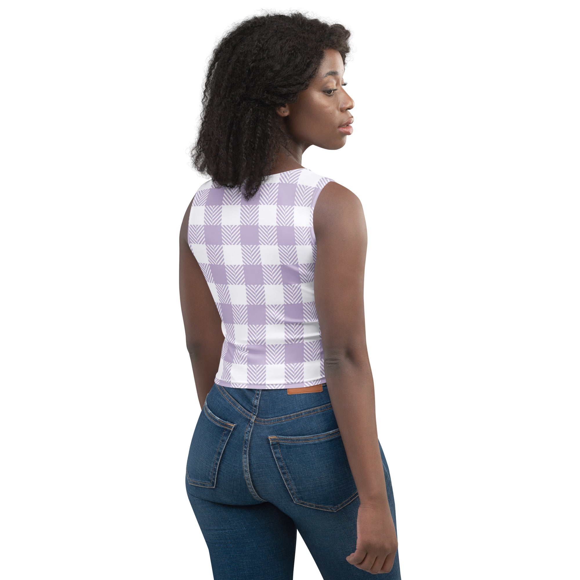 Women's Purple Plaid Buttery Soft Crop Top- Quick-Drying UPF 50+ Stretch Top