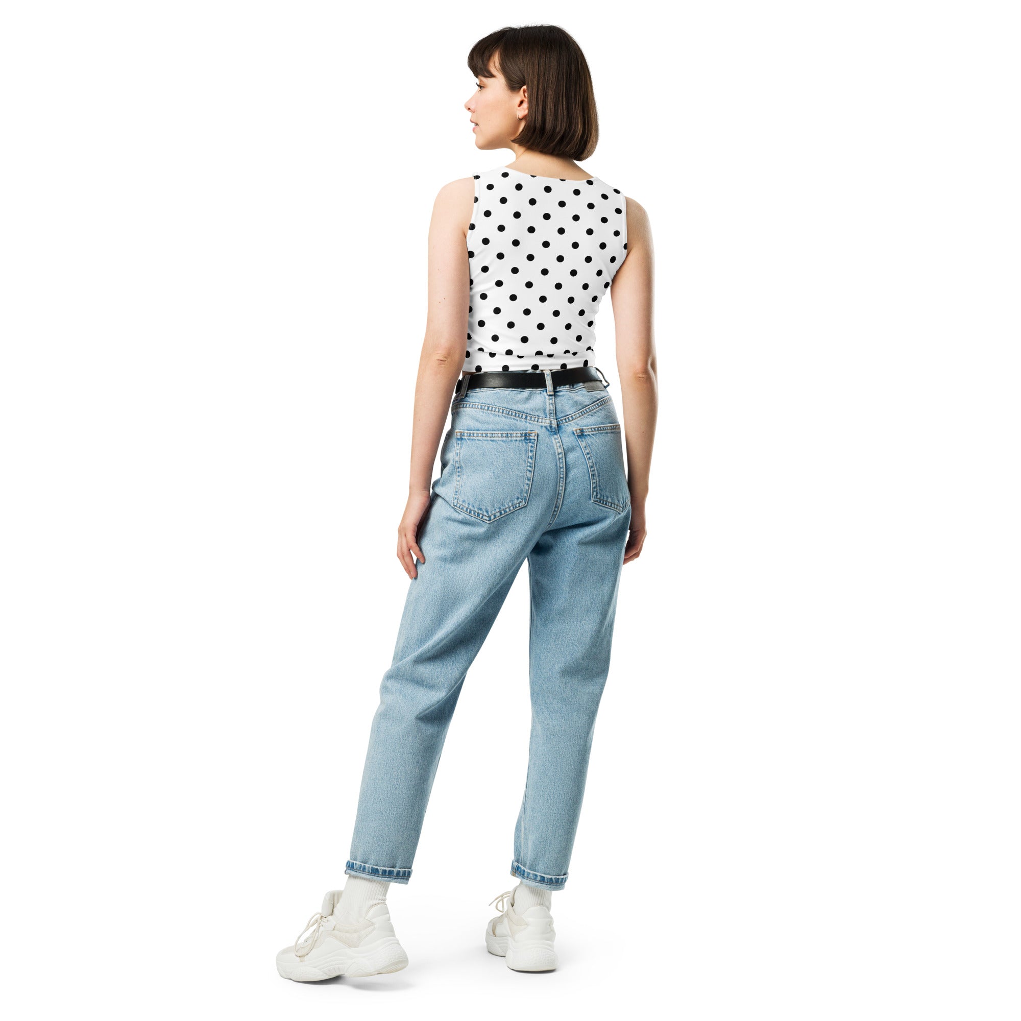 Women's White Polka Dot Buttery Soft Crop Top- Quick-Drying UPF 50+ Stretch Top