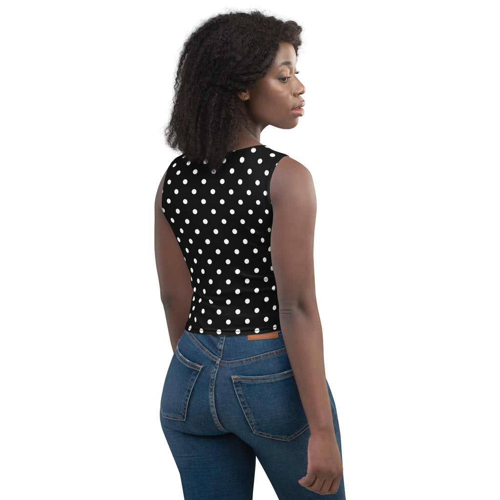 Women's Black Polka Dot Buttery Soft Crop Top- Quick-Drying UPF 50+ Stretch Top