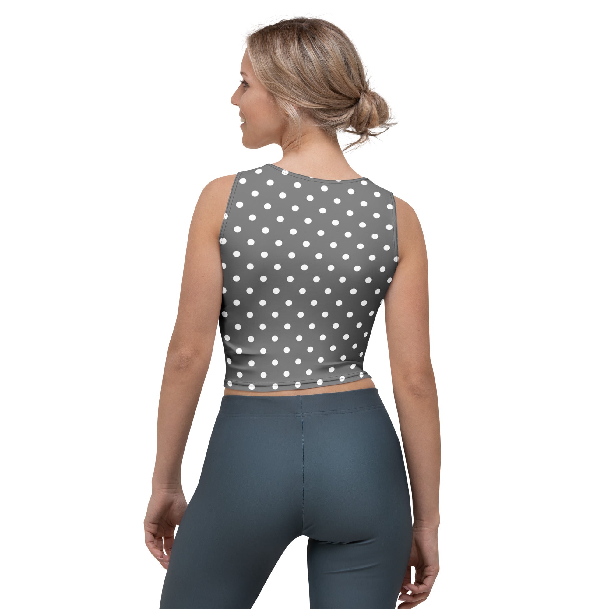 Women's Gray Polka Dot Buttery Soft Crop Top- Quick-Drying UPF 50+ Stretch Top