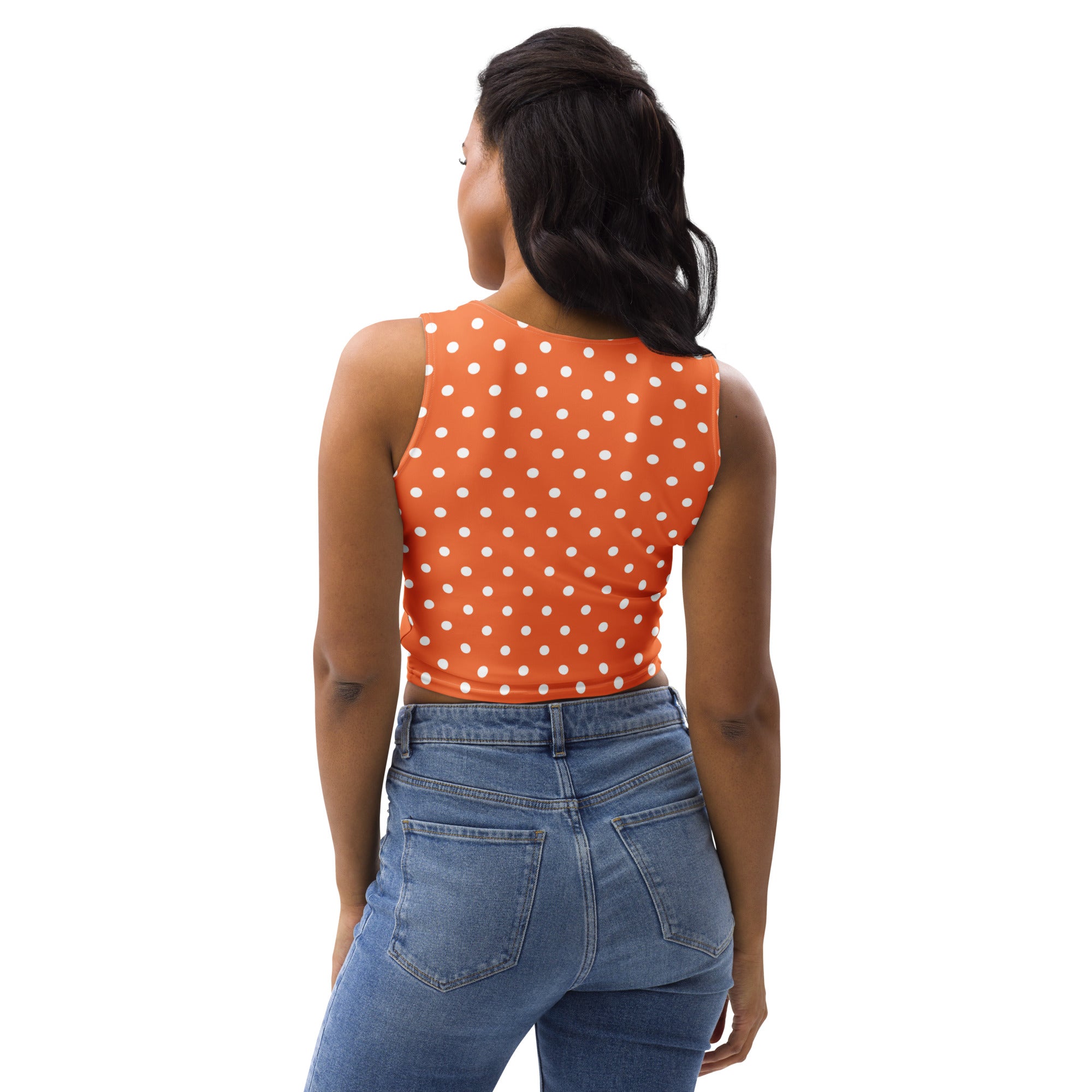 Women's Orange Polka Dot Buttery Soft Crop Top- Quick-Drying UPF 50+ Stretch Top