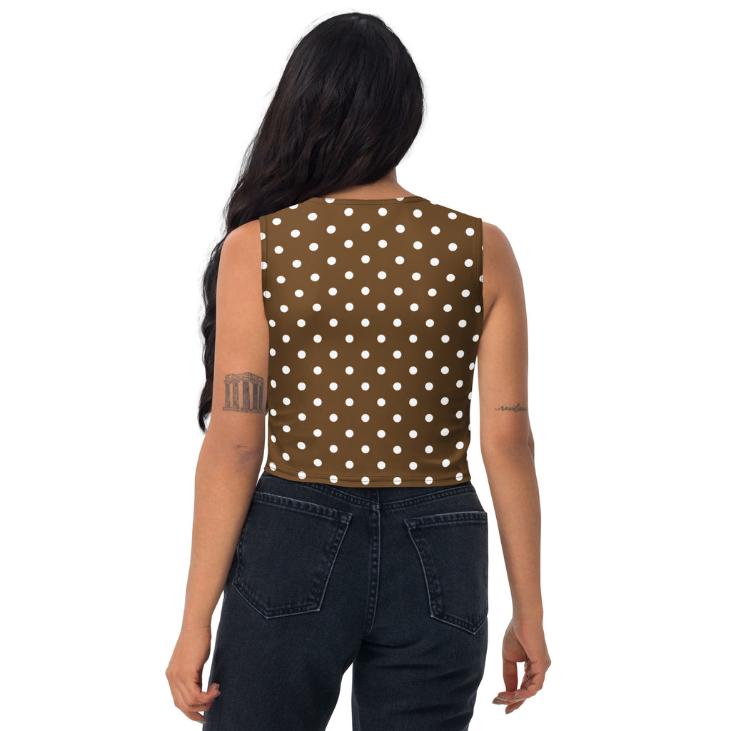 Women's Brown Polka Dot Buttery Soft Crop Top- Quick-Drying UPF 50+ Stretch Top