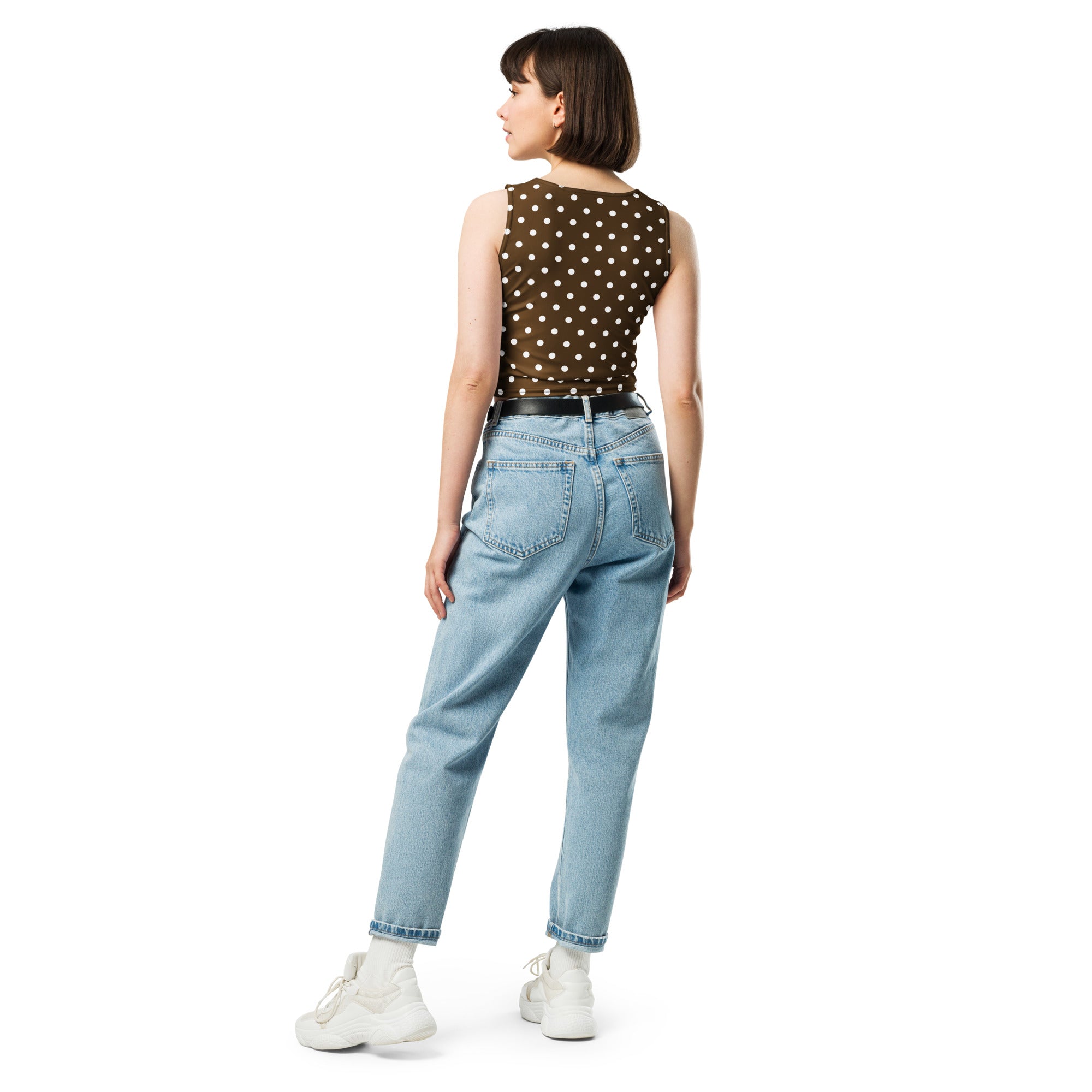 Women's Brown Polka Dot Buttery Soft Crop Top- Quick-Drying UPF 50+ Stretch Top
