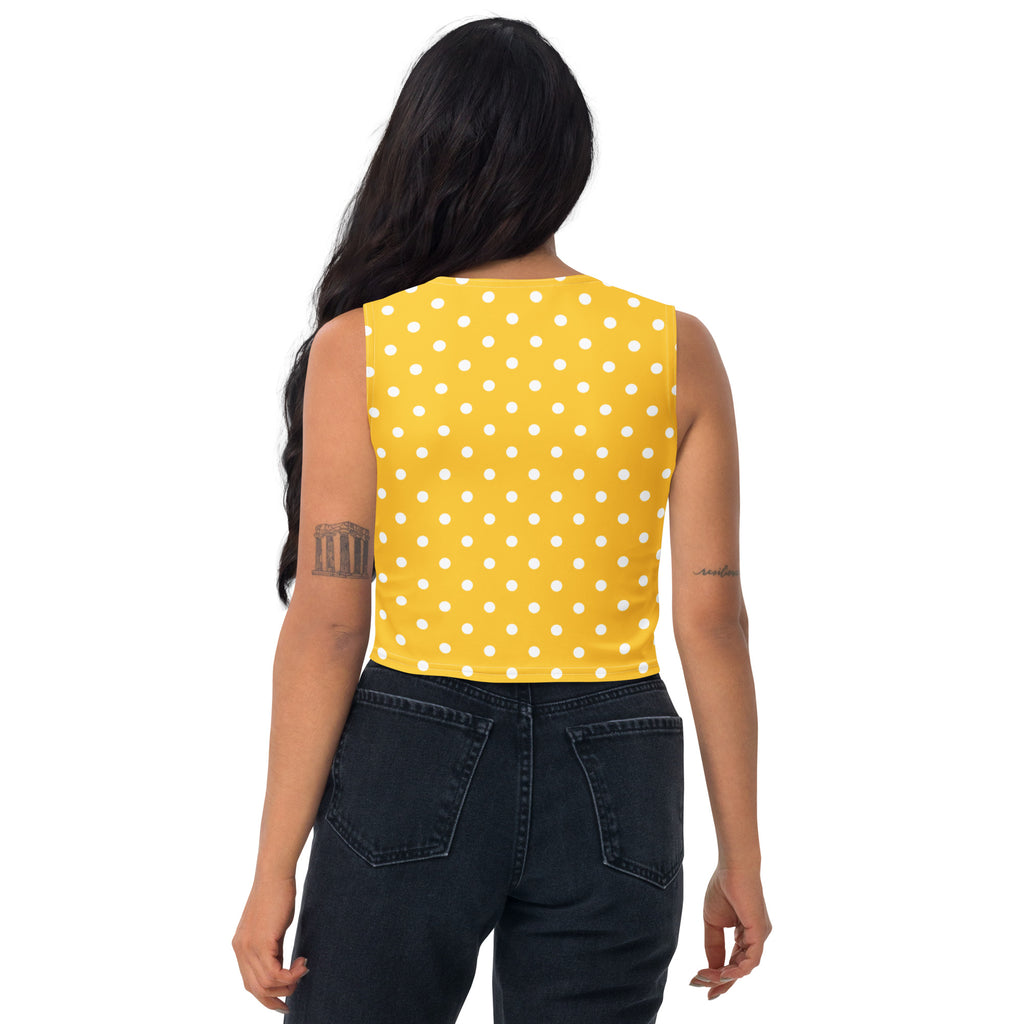 Women's Yellow Polka Dot Buttery Soft Crop Top- Quick-Drying UPF 50+ Stretch Top