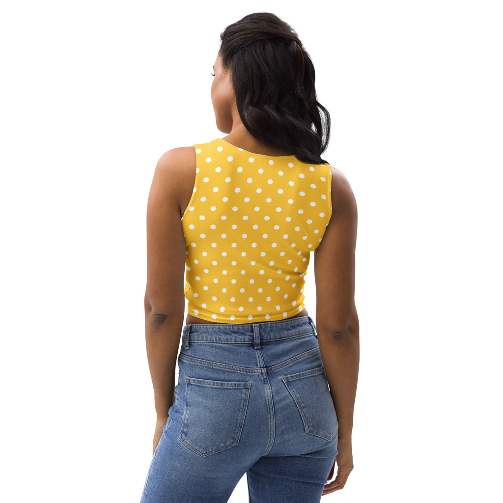 Women's Yellow Polka Dot Buttery Soft Crop Top- Quick-Drying UPF 50+ Stretch Top