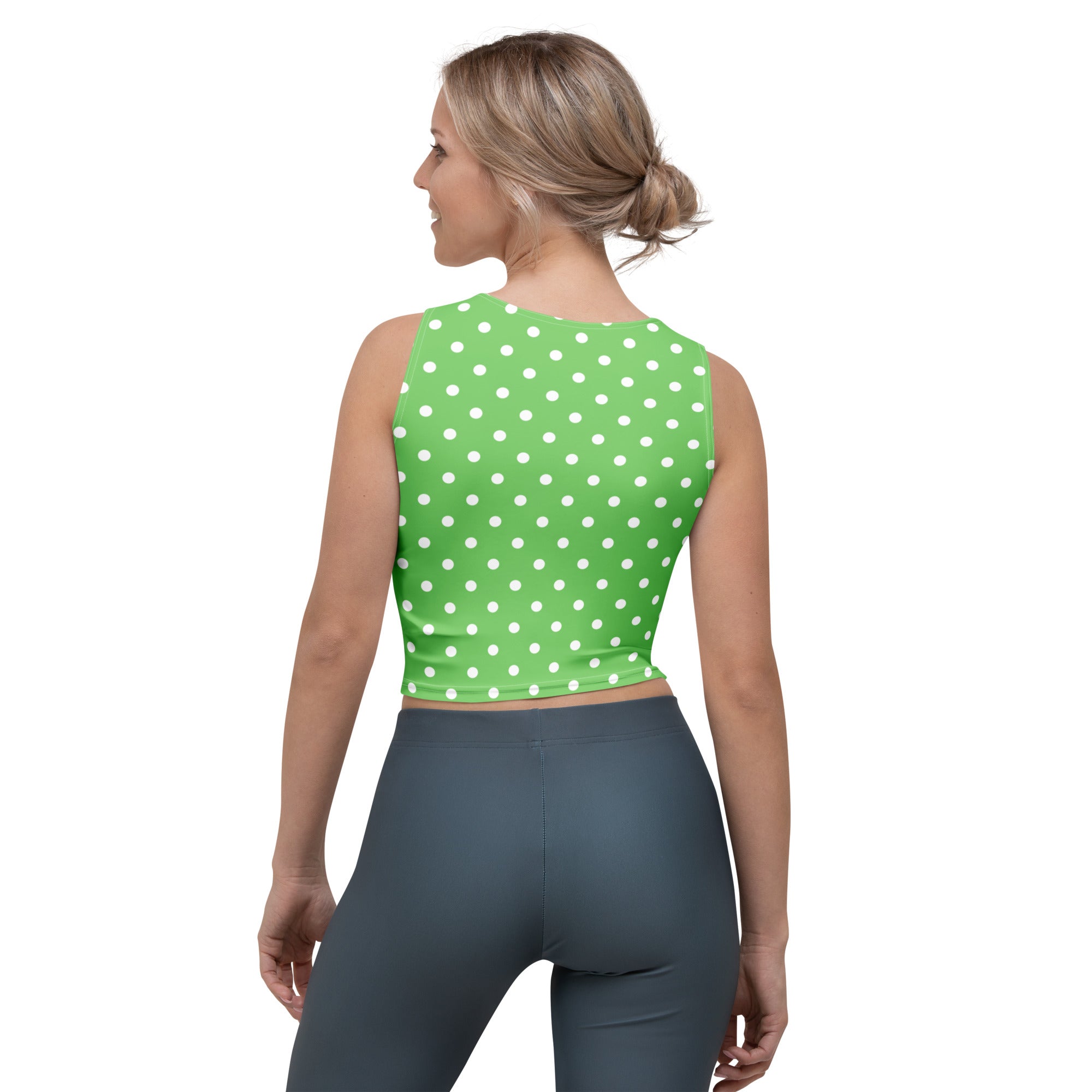 Women's Green Polka Dot Buttery Soft Crop Top- Quick-Drying UPF 50+ Stretch Top