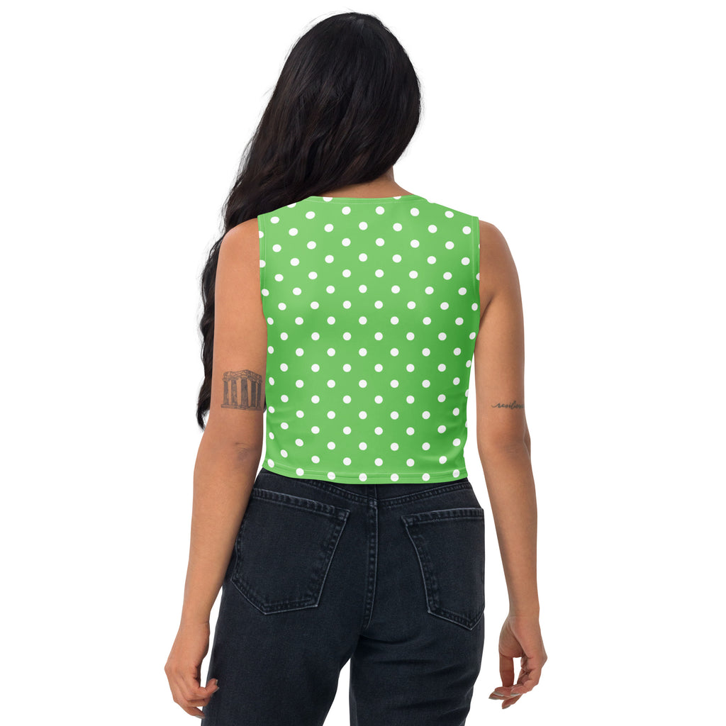 Women's Green Polka Dot Buttery Soft Crop Top- Quick-Drying UPF 50+ Stretch Top