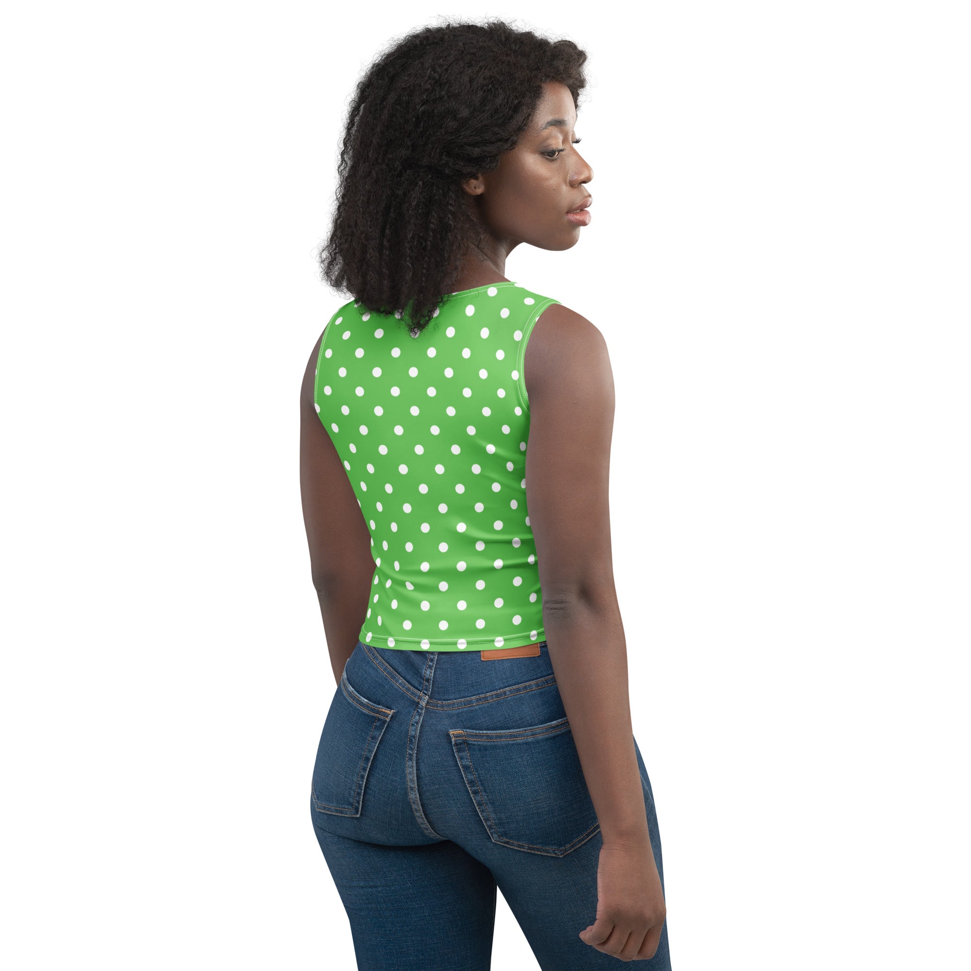 Women's Green Polka Dot Buttery Soft Crop Top- Quick-Drying UPF 50+ Stretch Top