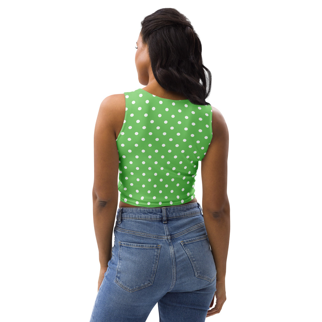 Women's Green Polka Dot Buttery Soft Crop Top- Quick-Drying UPF 50+ Stretch Top