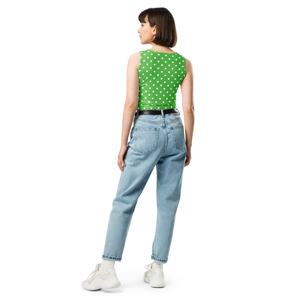 Women's Green Polka Dot Buttery Soft Crop Top- Quick-Drying UPF 50+ Stretch Top