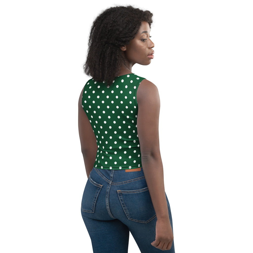 Women's Dark Green Polka Dot Buttery Soft Crop Top- Quick-Drying UPF 50+ Stretch Top