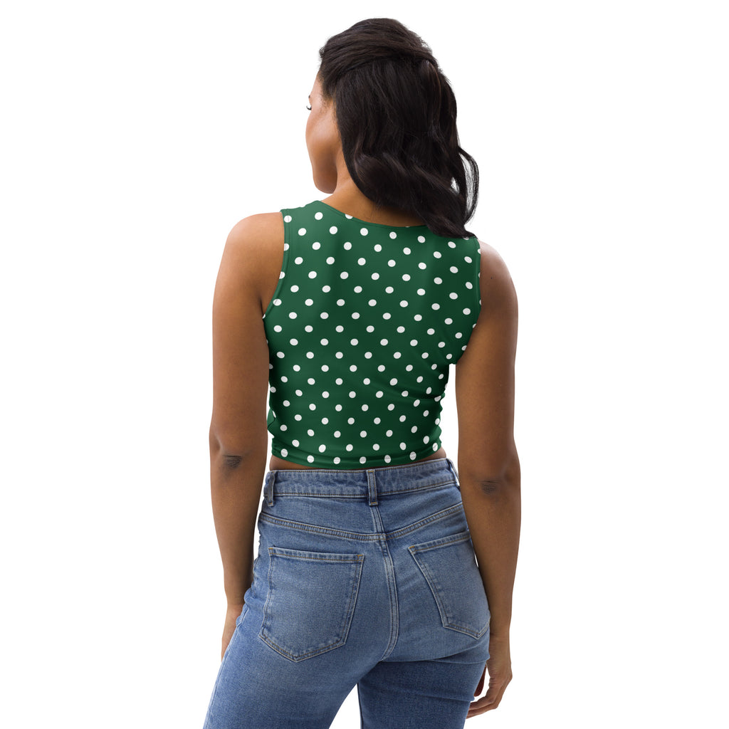 Women's Dark Green Polka Dot Buttery Soft Crop Top- Quick-Drying UPF 50+ Stretch Top