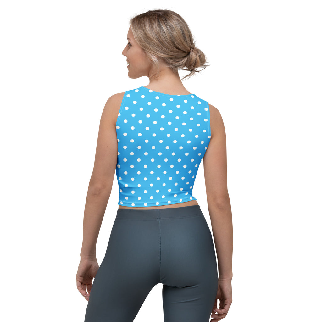 Women's Light Blue Polka Dot Buttery Soft Crop Top- Quick-Drying UPF 50+ Stretch Top
