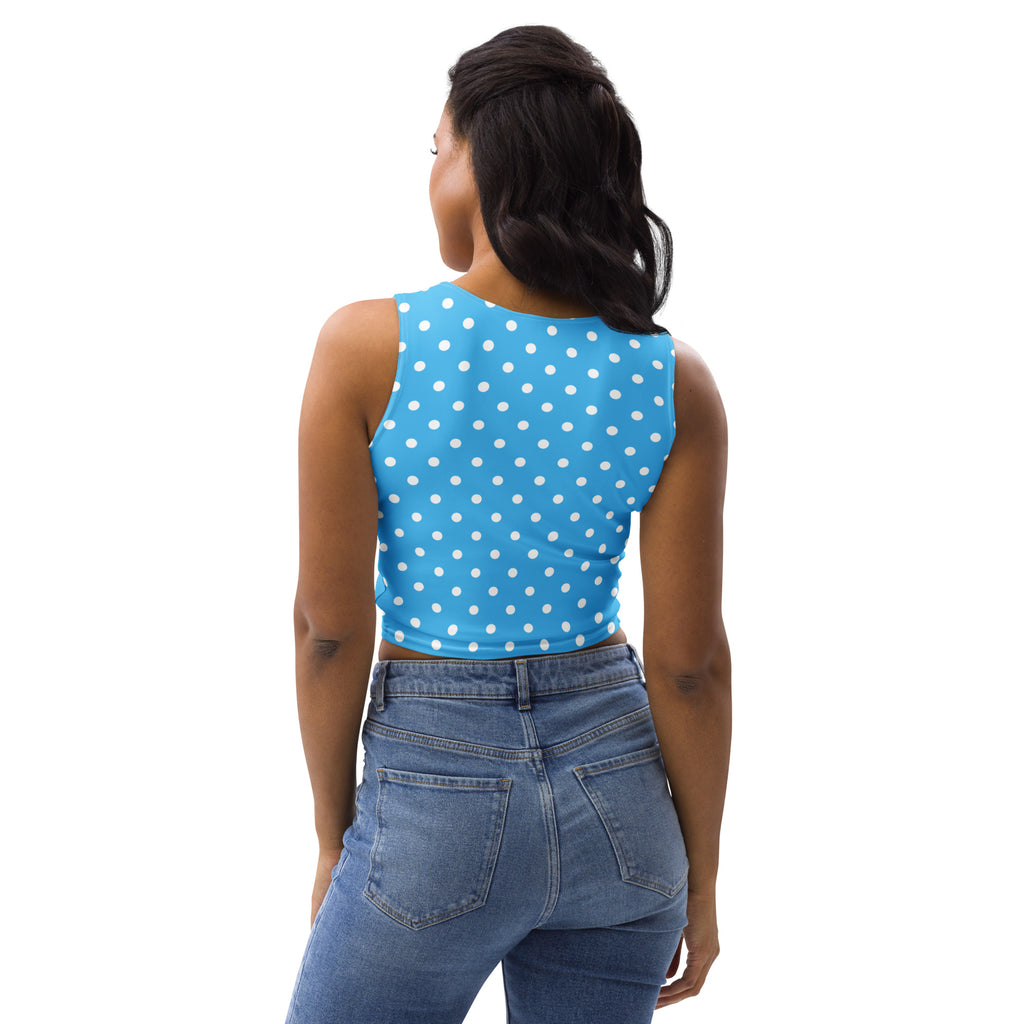 Women's Light Blue Polka Dot Buttery Soft Crop Top- Quick-Drying UPF 50+ Stretch Top