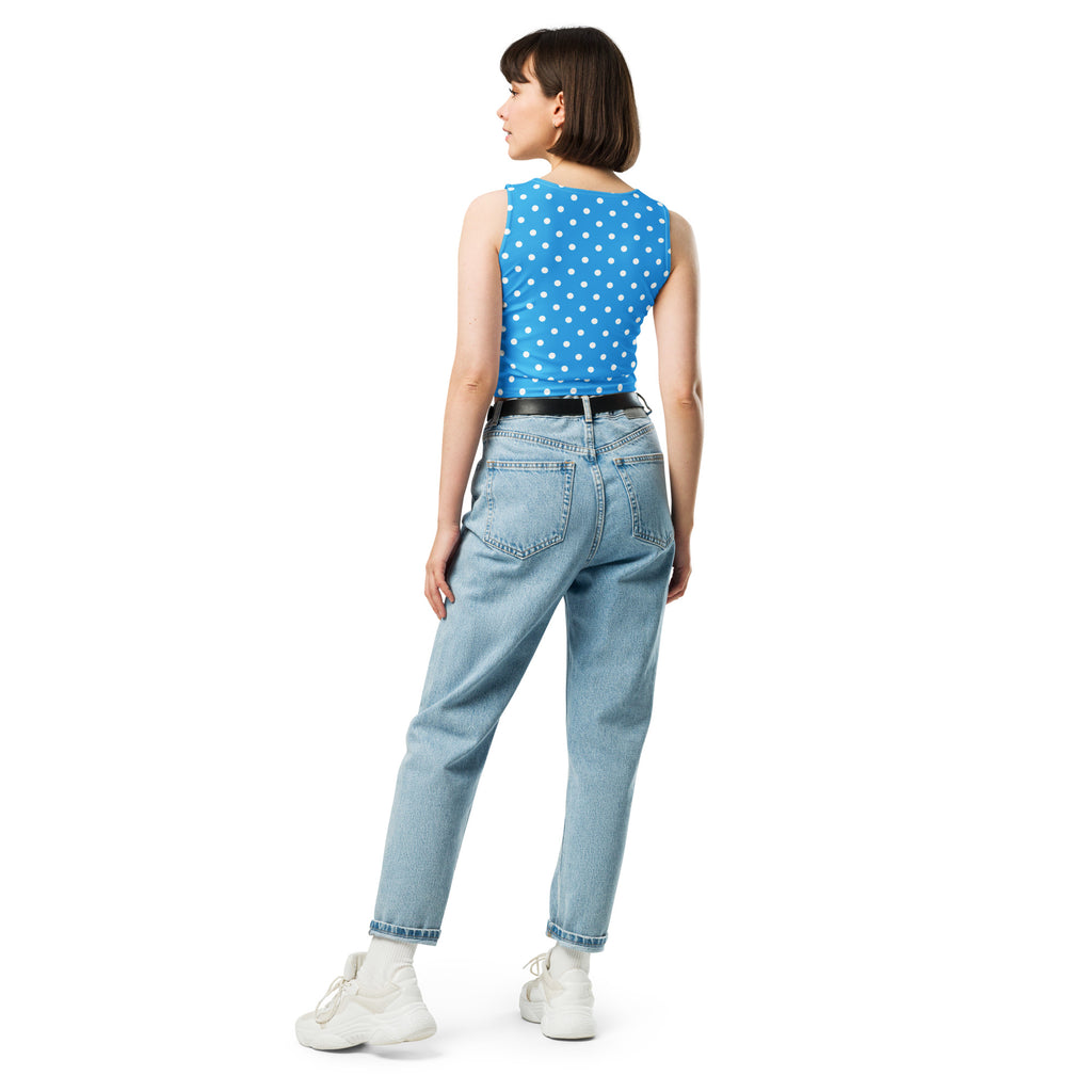 Women's Light Blue Polka Dot Buttery Soft Crop Top- Quick-Drying UPF 50+ Stretch Top