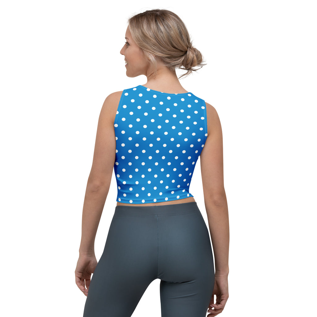 Women's Royal Blue Polka Dot Buttery Soft Crop Top- Quick-Drying UPF 50+ Stretch Top