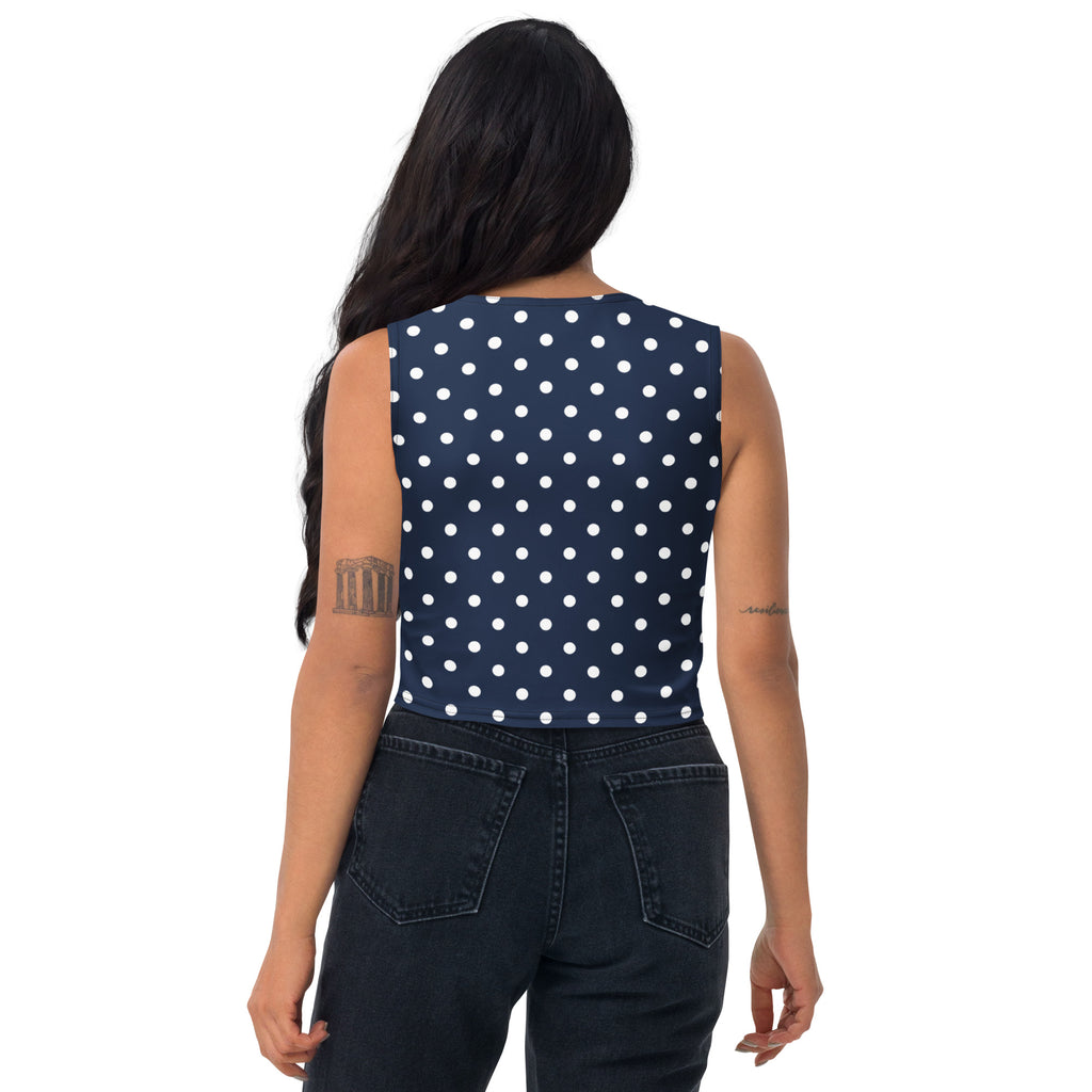 Women's Navy Blue Polka Dot Buttery Soft Crop Top- Quick-Drying UPF 50+ Stretch Top
