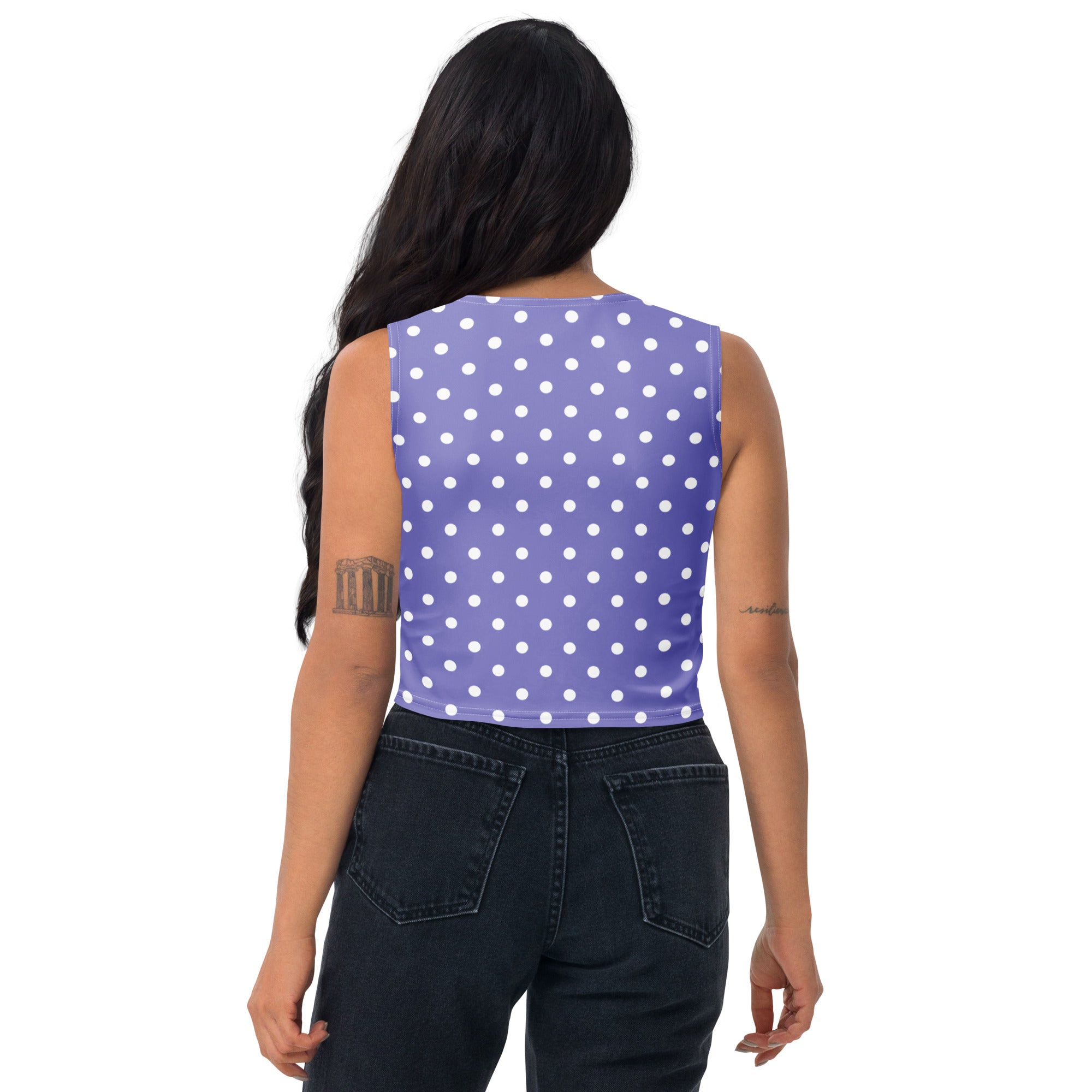 Women's Light Purple Polka Dot Buttery Soft Crop Top- Quick-Drying UPF 50+ Stretch Top