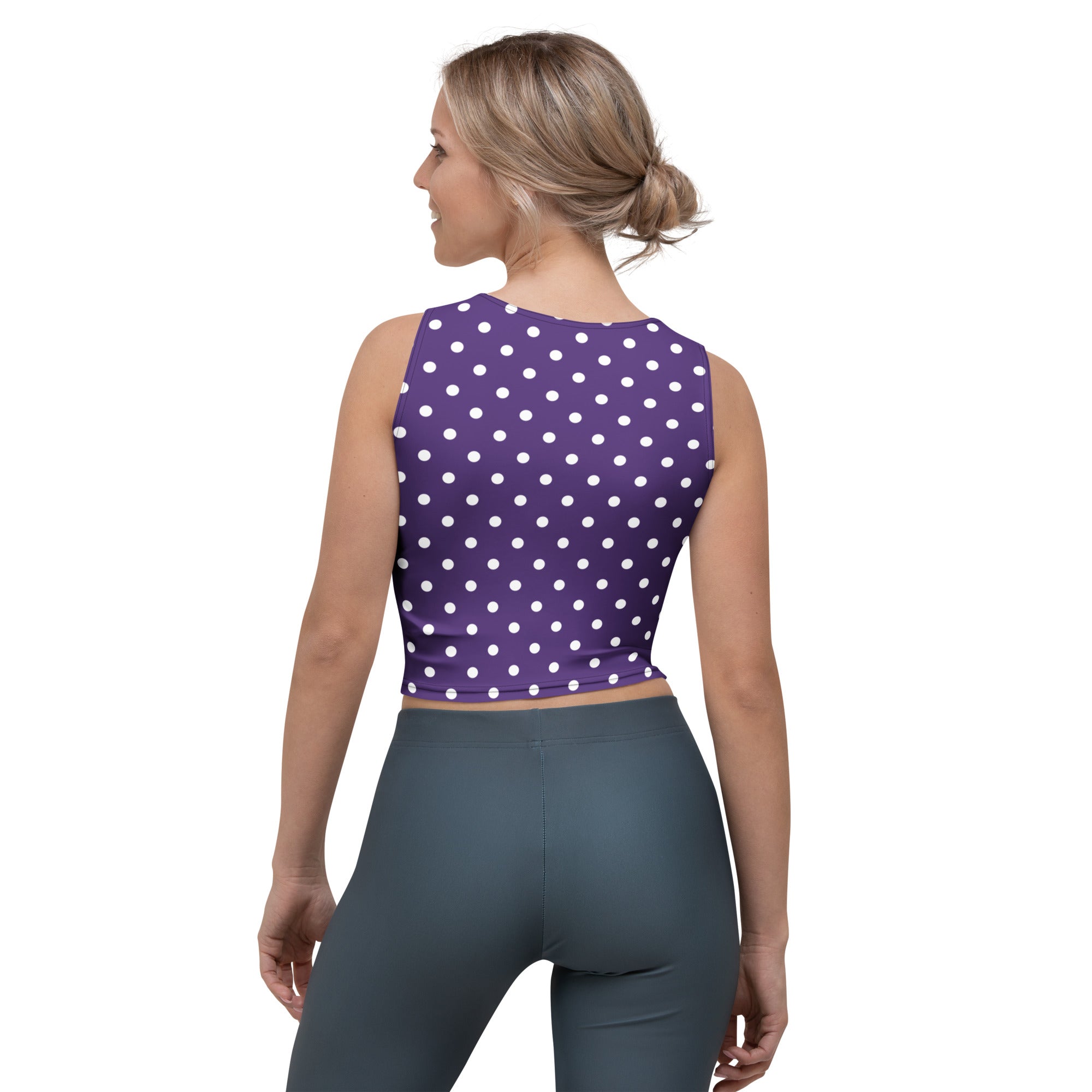 Women's Dark Purple Polka Dot Buttery Soft Crop Top- Quick-Drying UPF 50+ Stretch Top
