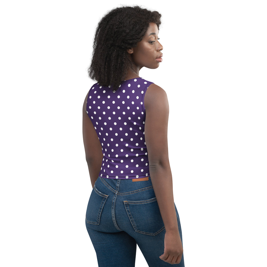 Women's Dark Purple Polka Dot Buttery Soft Crop Top- Quick-Drying UPF 50+ Stretch Top