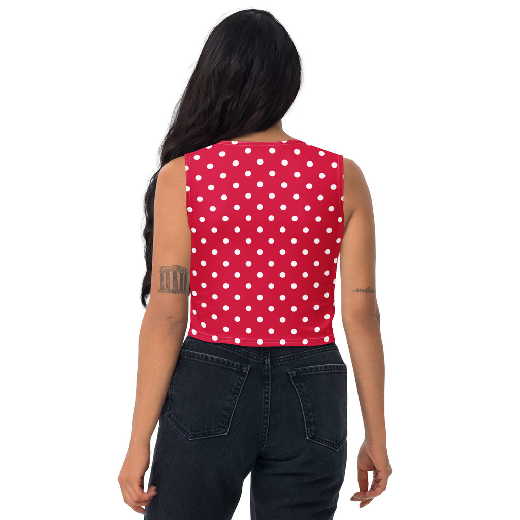 Women's Crimson Red Polka Dot Buttery Soft Crop Top- Quick-Drying UPF 50+ Stretch Top