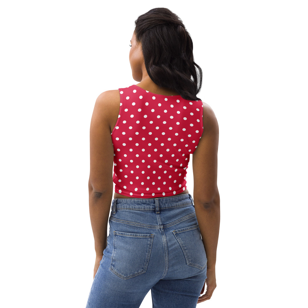 Women's Crimson Red Polka Dot Buttery Soft Crop Top- Quick-Drying UPF 50+ Stretch Top