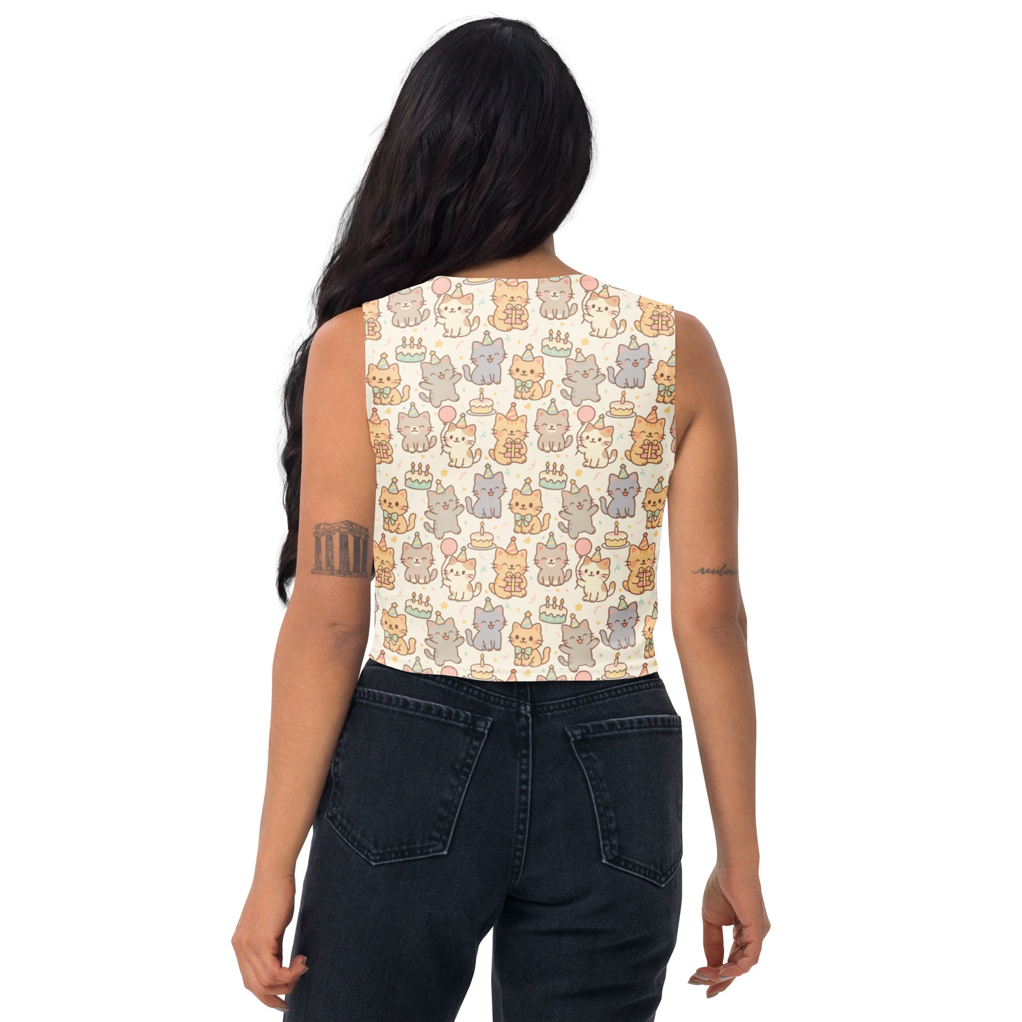 Women's Cat Birthday Buttery Soft Crop Top- Quick-Drying UPF 50+ Stretch Top