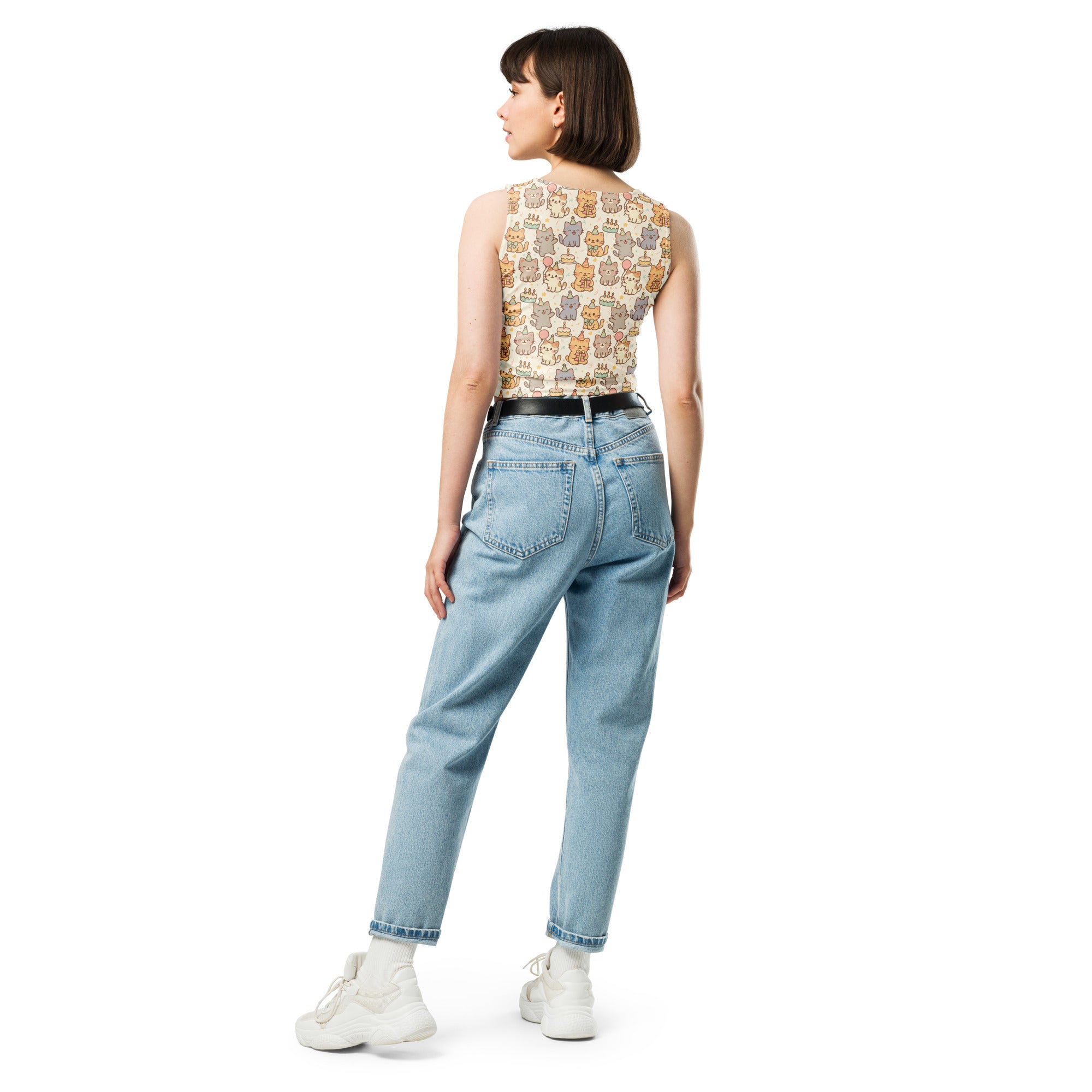 Women's Cat Birthday Buttery Soft Crop Top- Quick-Drying UPF 50+ Stretch Top