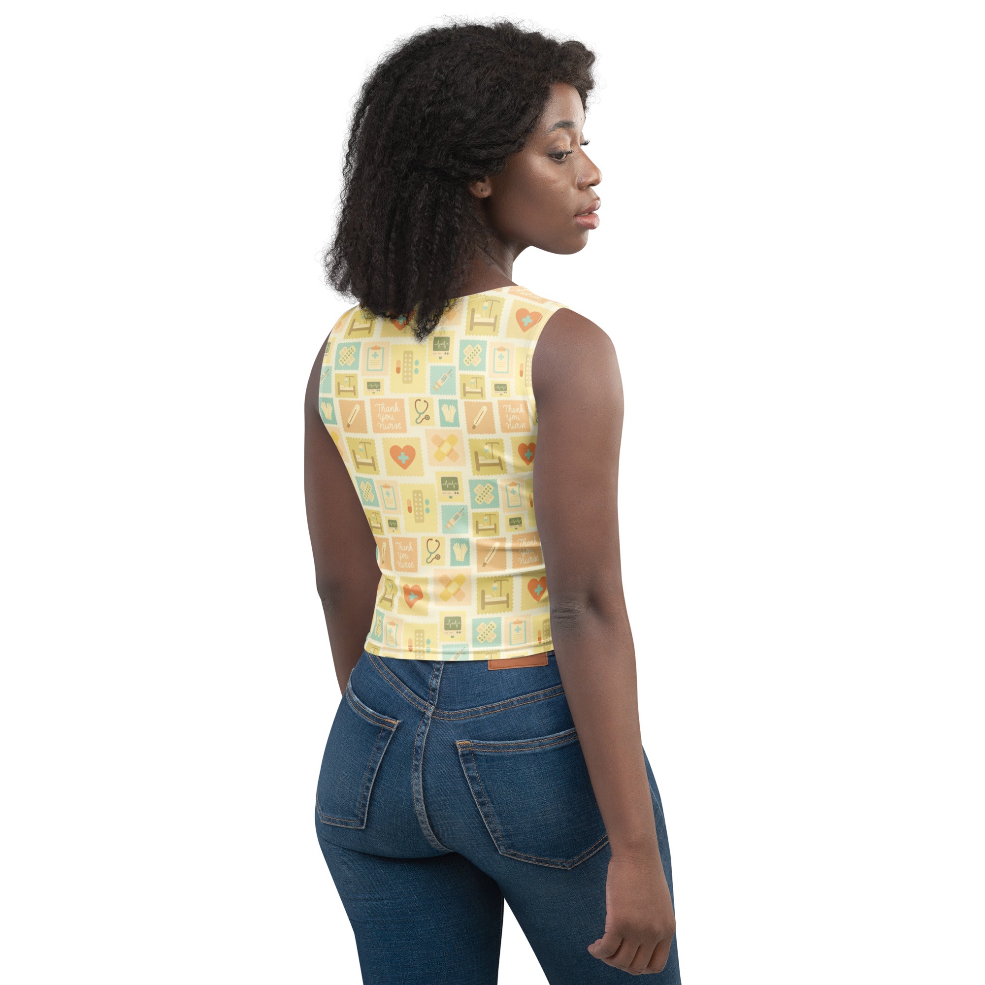 Women's Yellow Nurse Icon Buttery Soft Crop Top- Quick-Drying UPF 50+ Stretch Top
