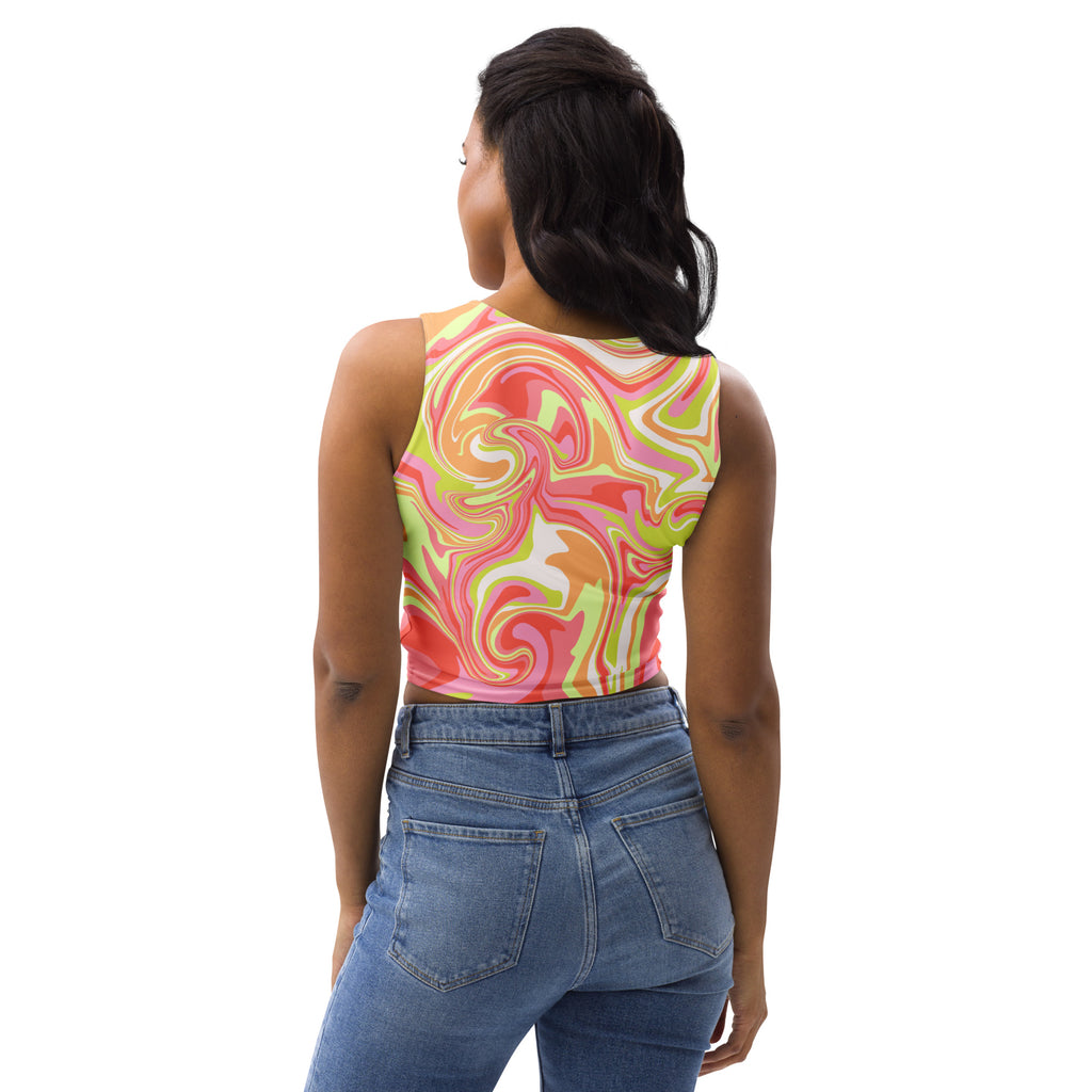 Women's Neon Swirl Buttery Soft Crop Top- Quick-Drying UPF 50+ Stretch Top