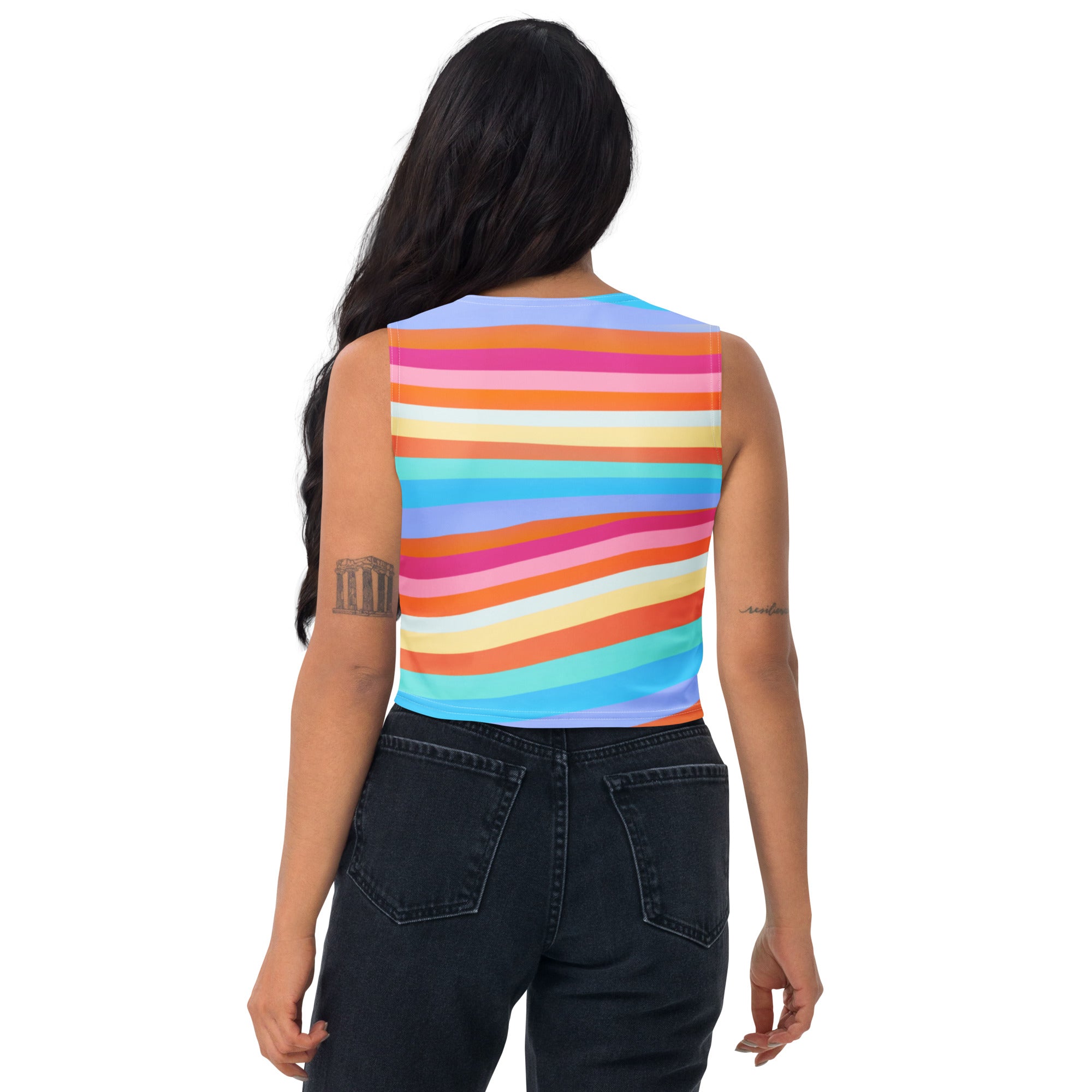 Women's Colorful Wavy Stripe Buttery Soft Crop Top- Quick-Drying UPF 50+ Stretch Top