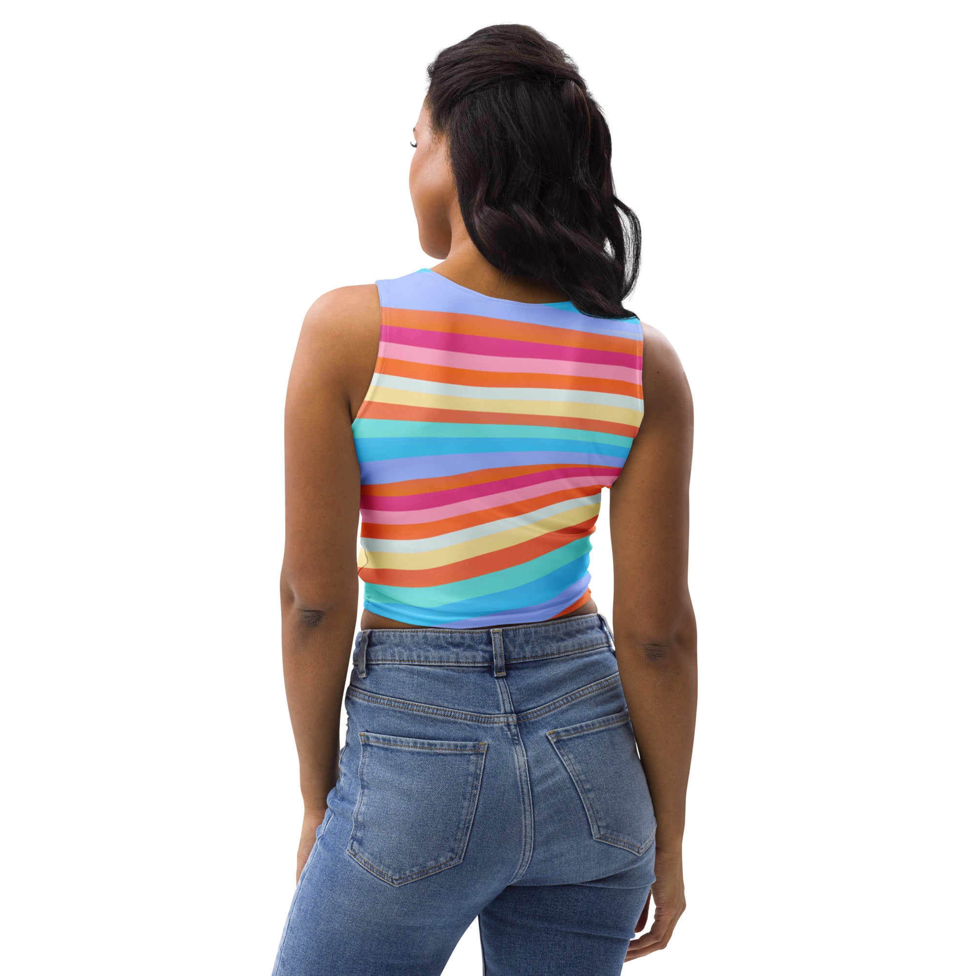 Women's Colorful Wavy Stripe Buttery Soft Crop Top- Quick-Drying UPF 50+ Stretch Top