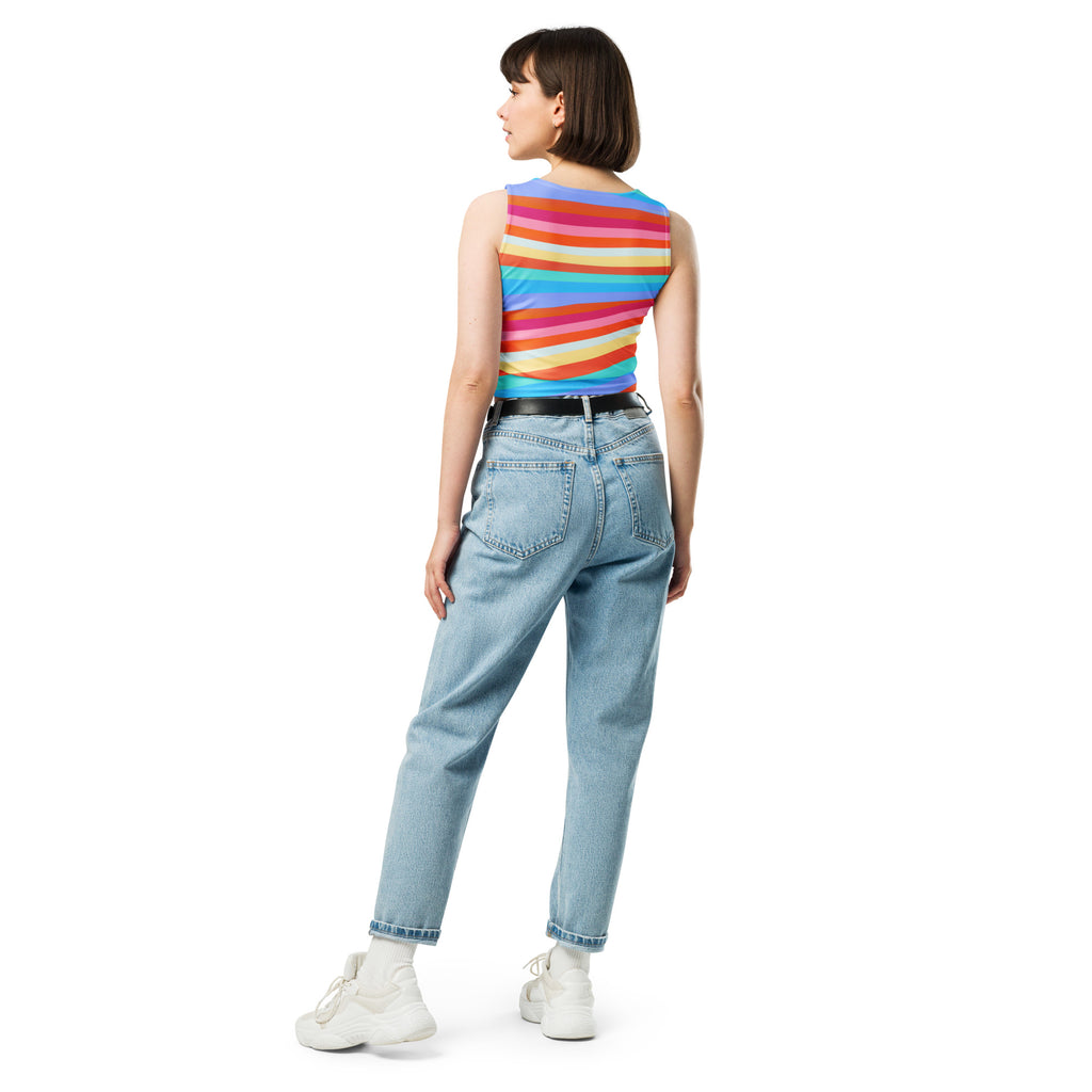 Women's Colorful Wavy Stripe Buttery Soft Crop Top- Quick-Drying UPF 50+ Stretch Top