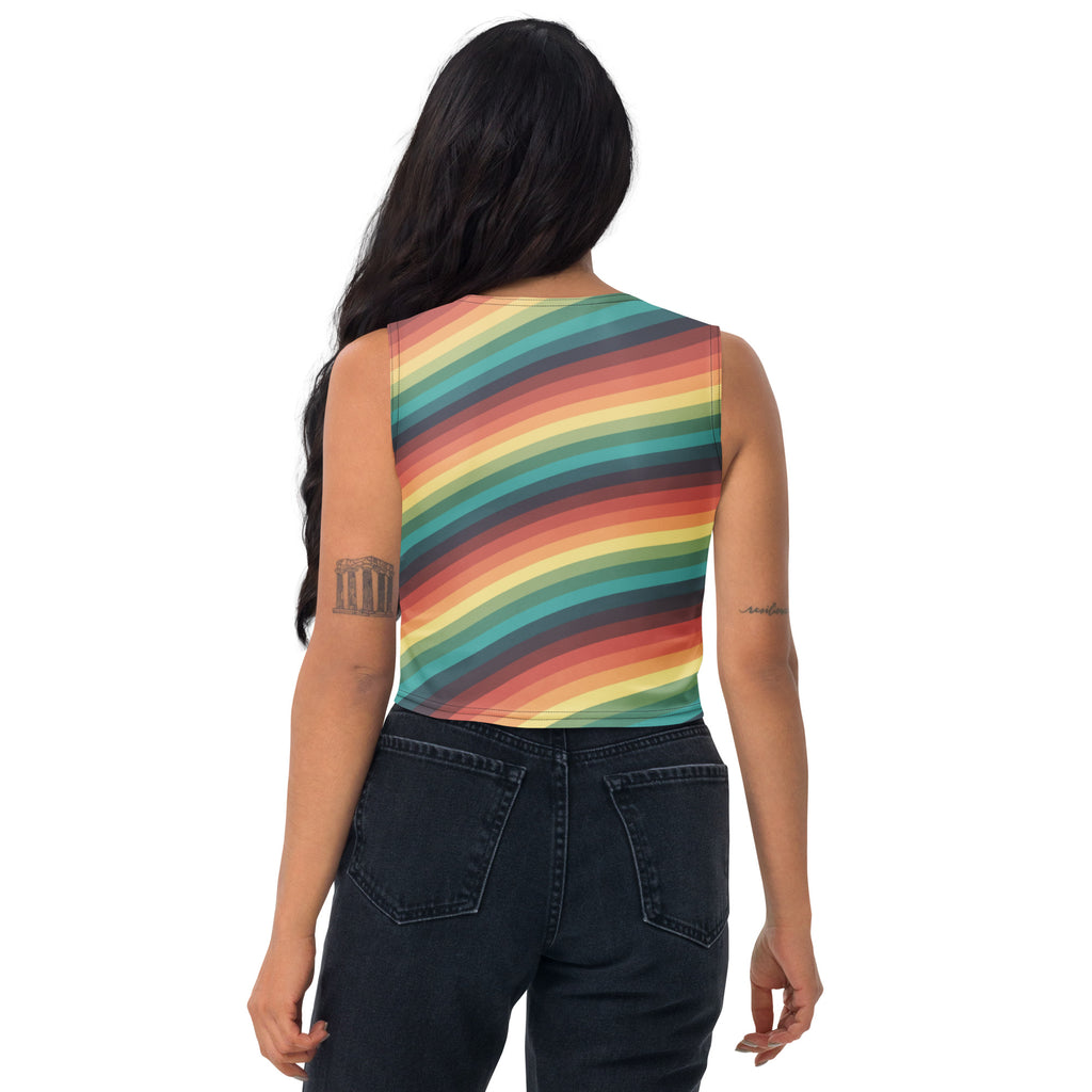 Women's Vintage Rainbow Stripe Buttery Soft Crop Top- Quick-Drying UPF 50+ Stretch Top