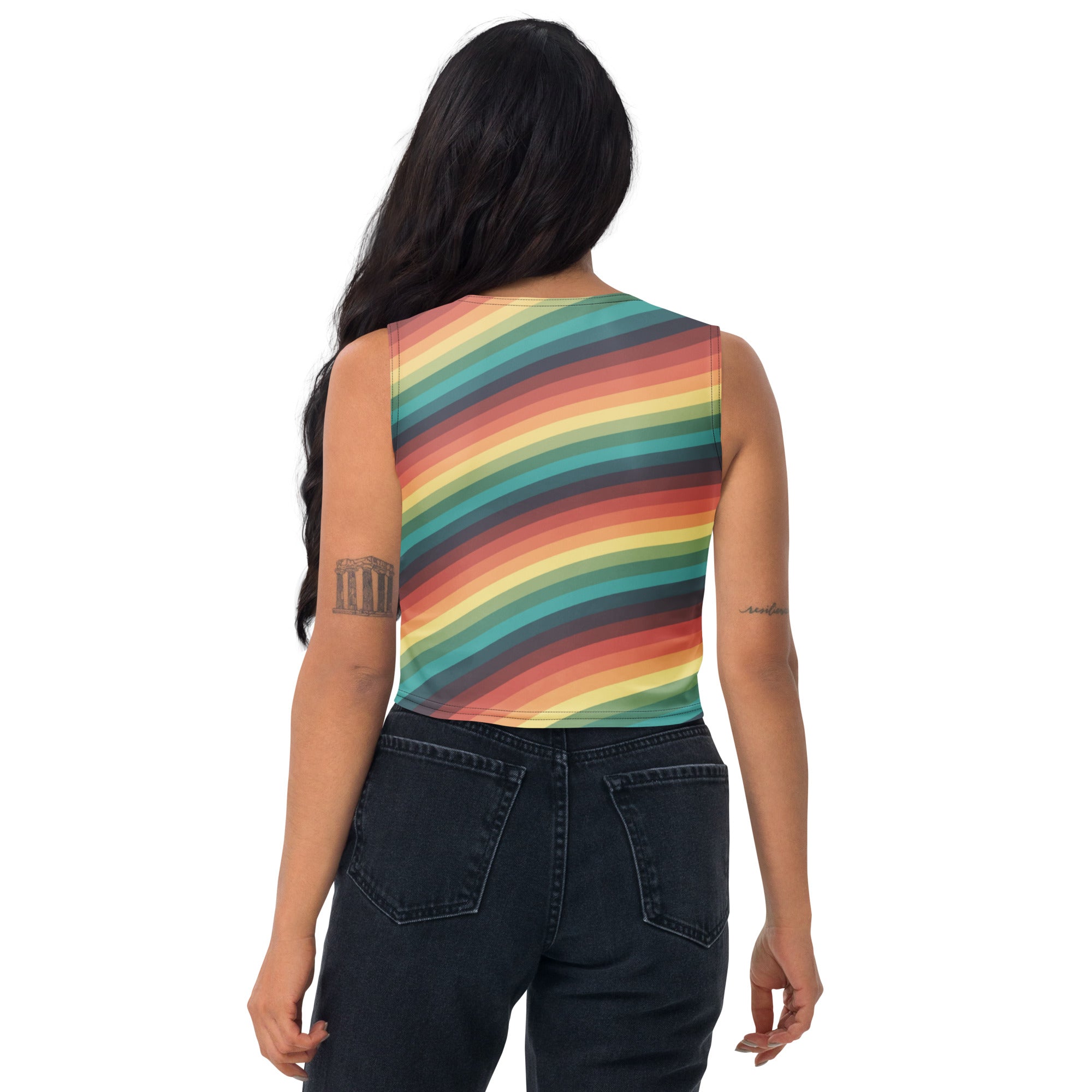 Women's Vintage Rainbow Stripe Buttery Soft Crop Top- Quick-Drying UPF 50+ Stretch Top