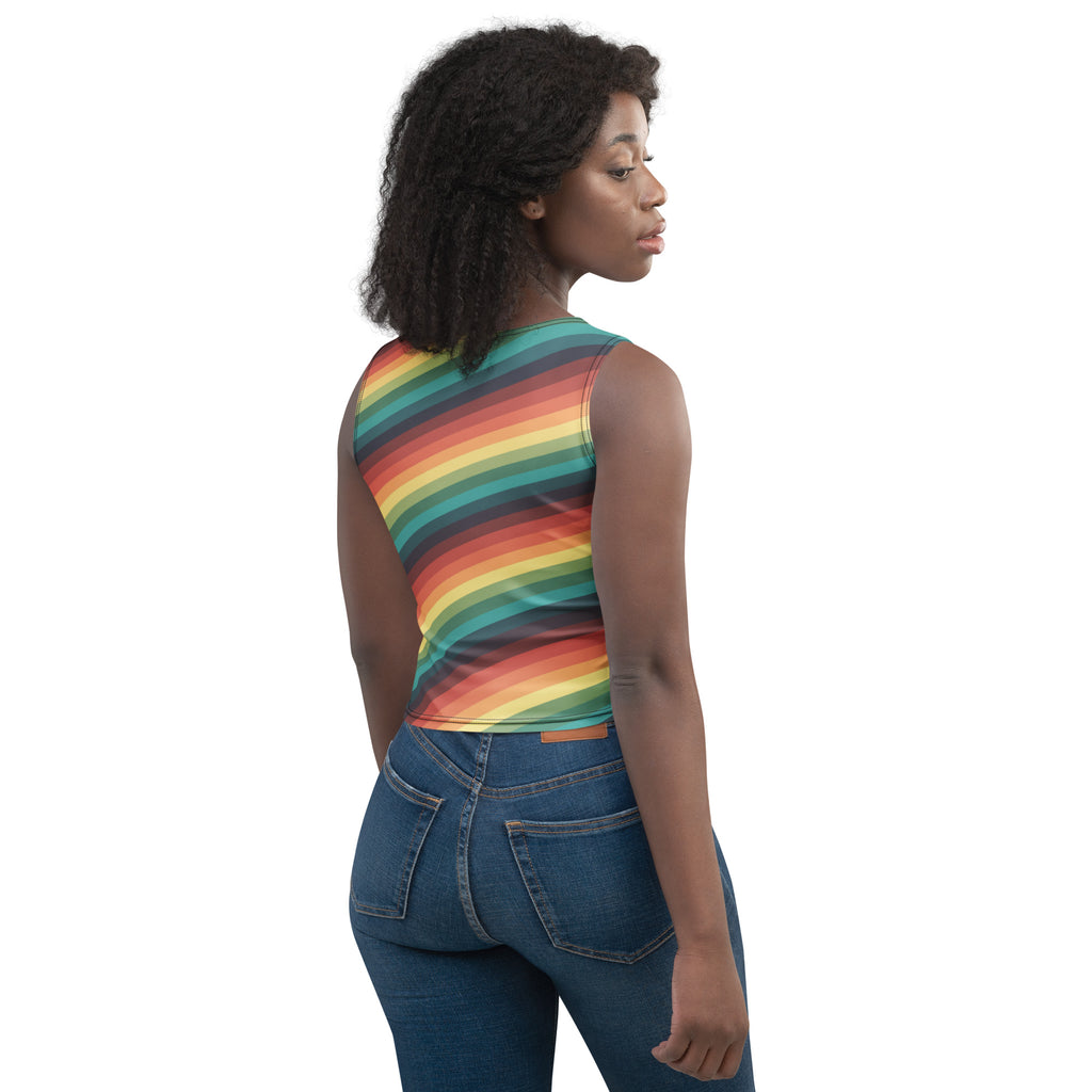 Women's Vintage Rainbow Stripe Buttery Soft Crop Top- Quick-Drying UPF 50+ Stretch Top