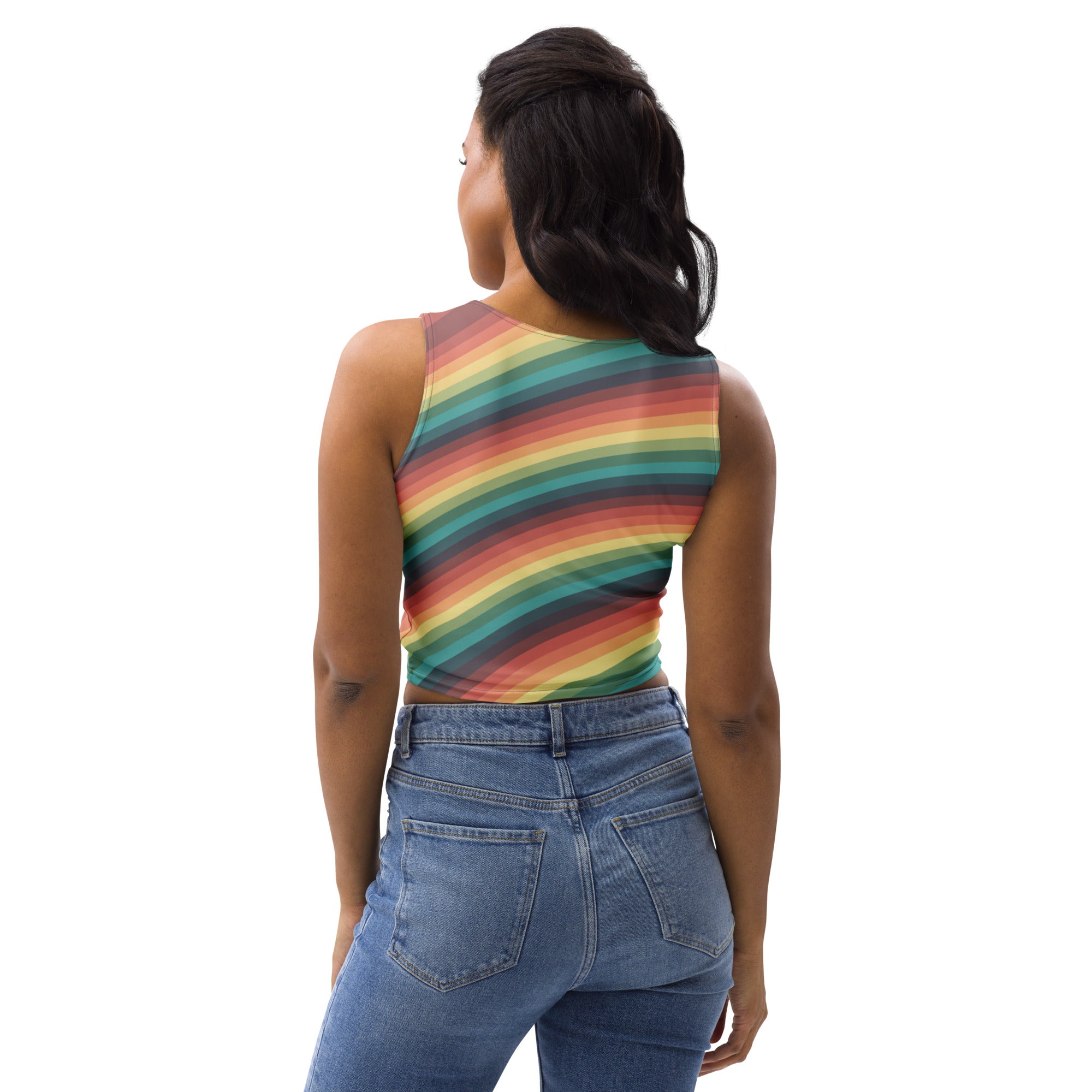 Women's Vintage Rainbow Stripe Buttery Soft Crop Top- Quick-Drying UPF 50+ Stretch Top