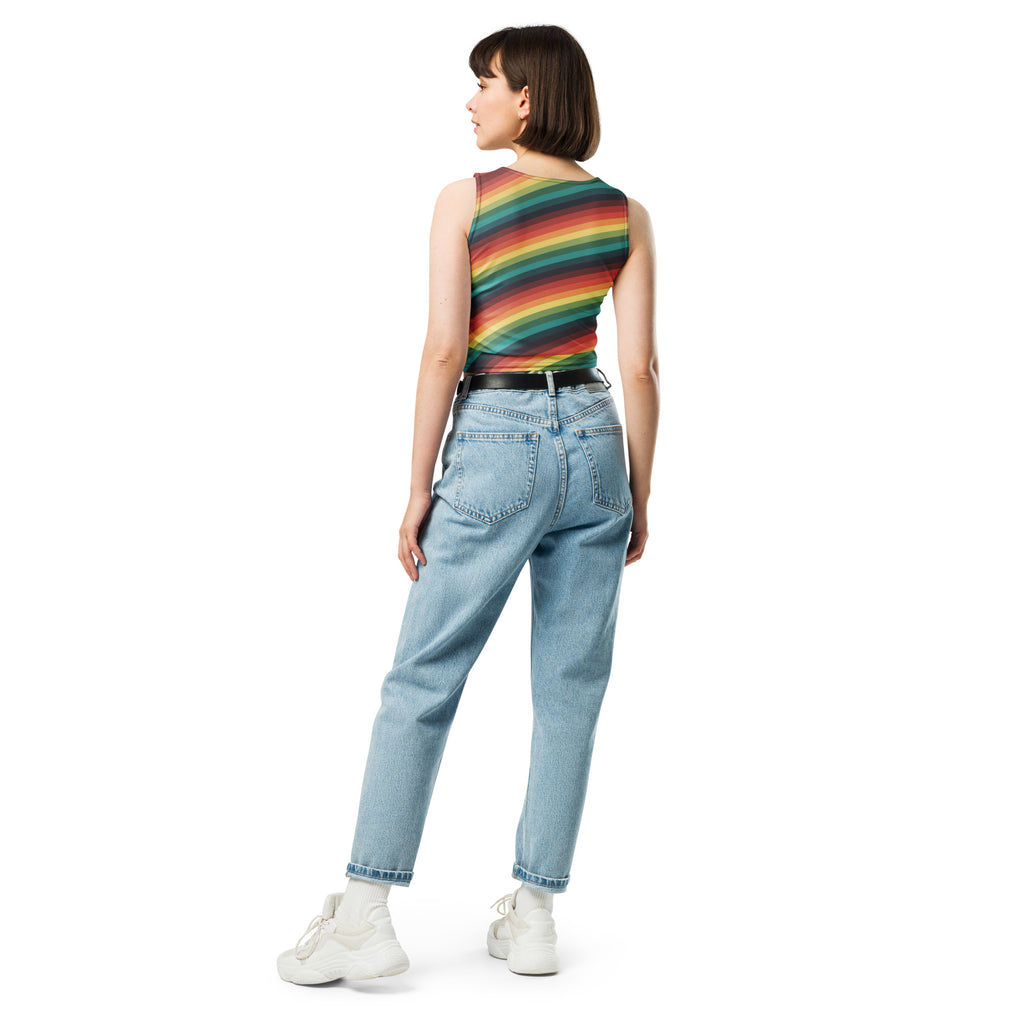 Women's Vintage Rainbow Stripe Buttery Soft Crop Top- Quick-Drying UPF 50+ Stretch Top