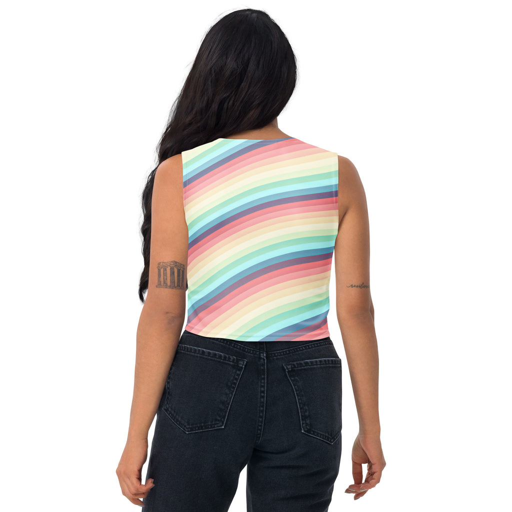 Women's Pastel Beach Rainbow Stripe Buttery Soft Crop Top- Quick-Drying UPF 50+ Stretch Top