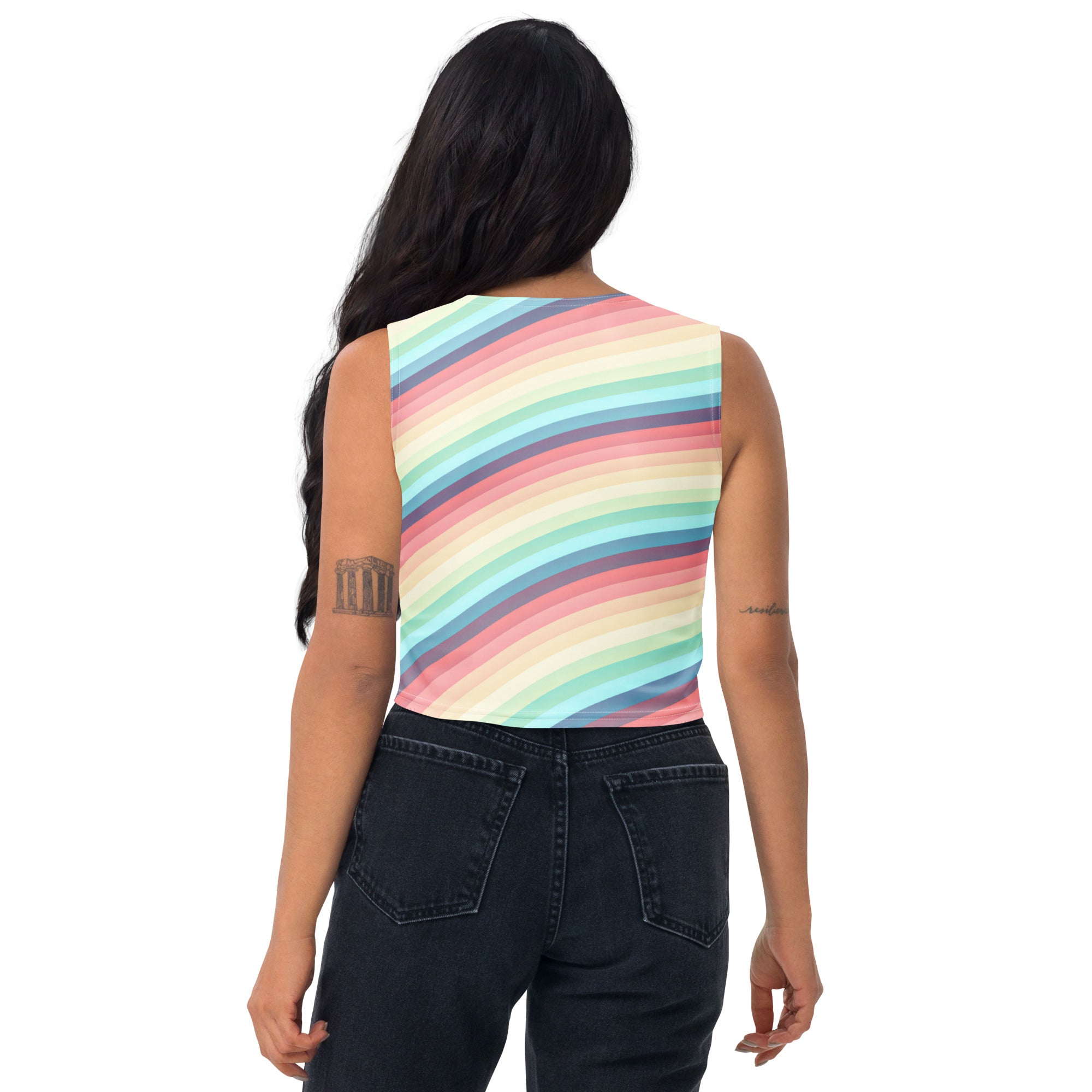 Women's Pastel Beach Rainbow Stripe Buttery Soft Crop Top- Quick-Drying UPF 50+ Stretch Top