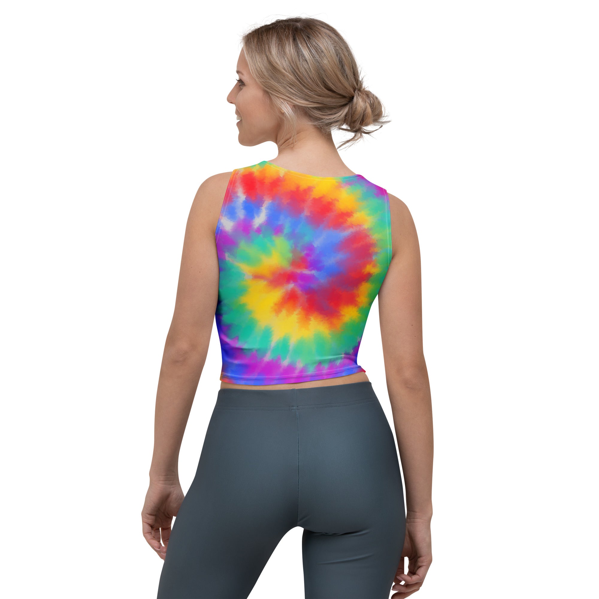 Women's Bright Watercolor Tie Dye Buttery Soft Crop Top- Quick-Drying UPF 50+ Stretch Top