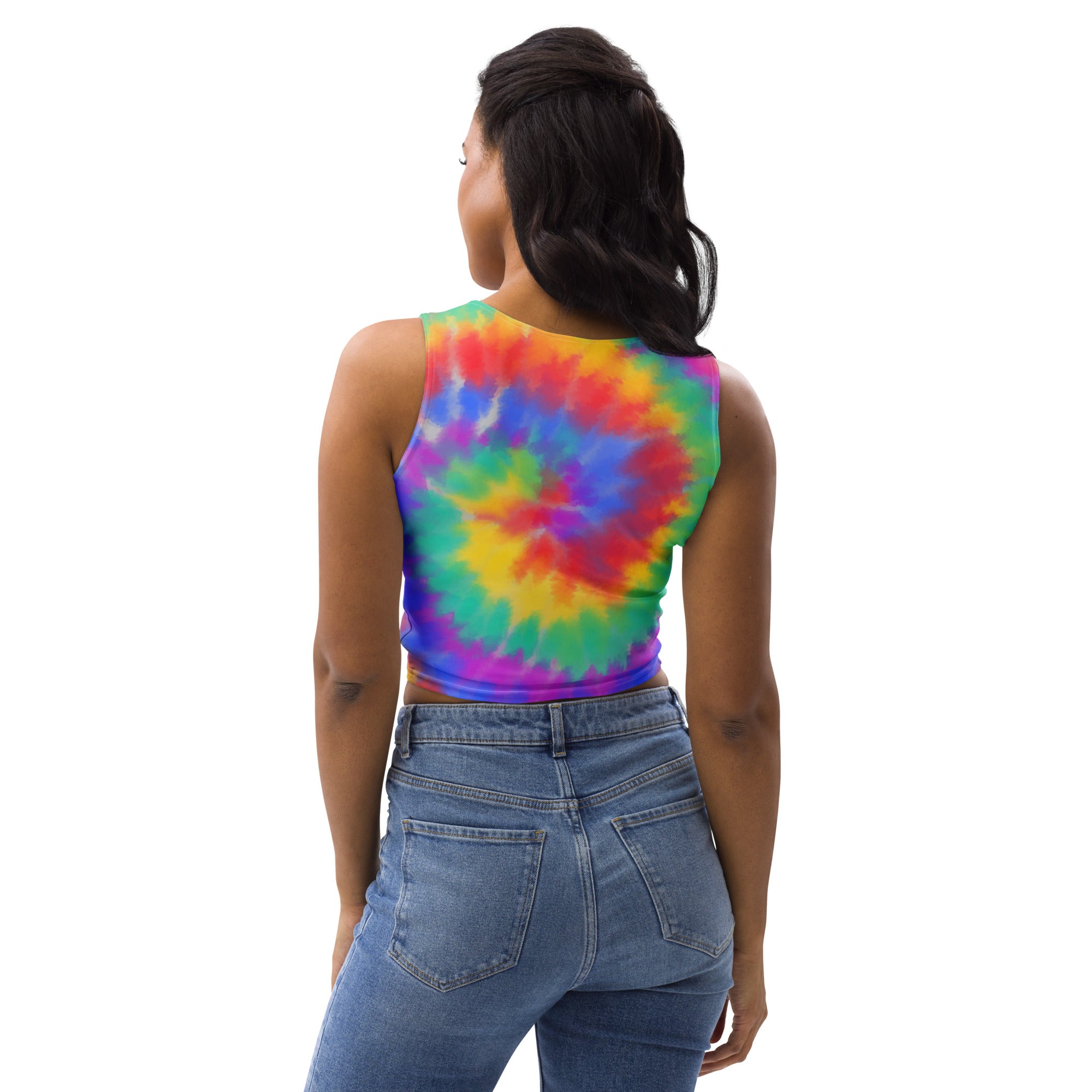 Women's Bright Watercolor Tie Dye Buttery Soft Crop Top- Quick-Drying UPF 50+ Stretch Top